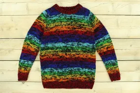 Hand Knitted Wool Jumper - Stripe Black Rainbow SD