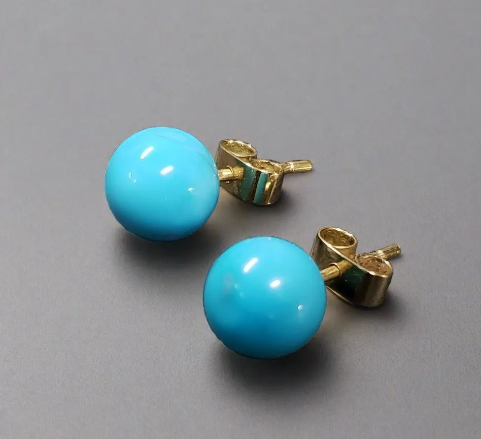 14k Gold Arizona Turquoise Stud Earrings