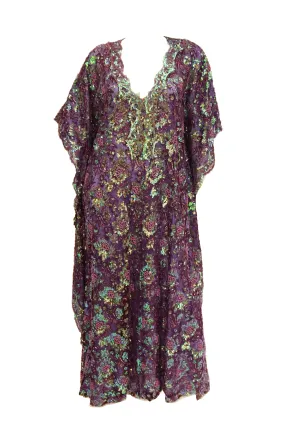 1970s Hand Embroidered Iridescent Floral Sequin Kaftan