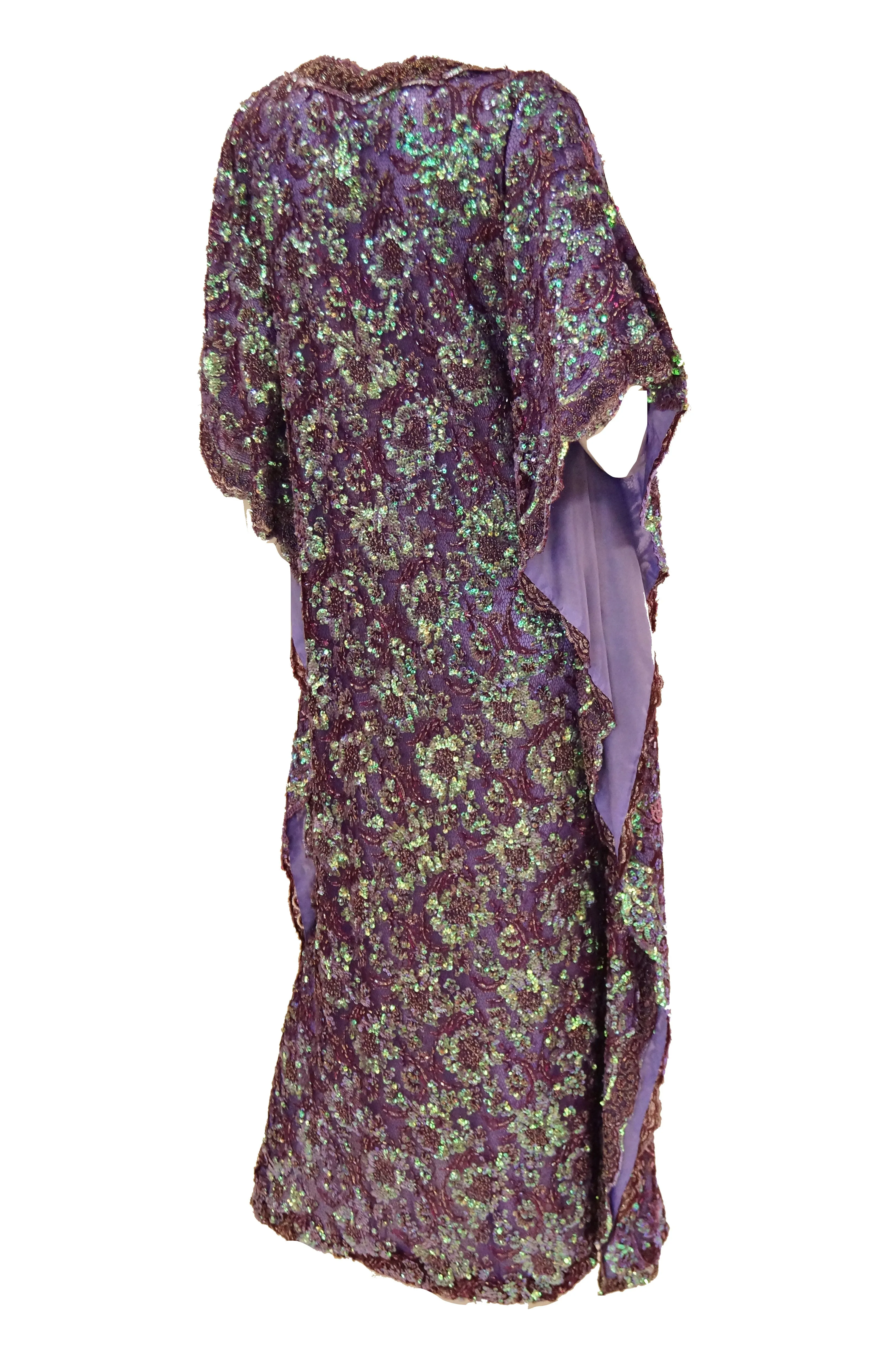 1970s Hand Embroidered Iridescent Floral Sequin Kaftan