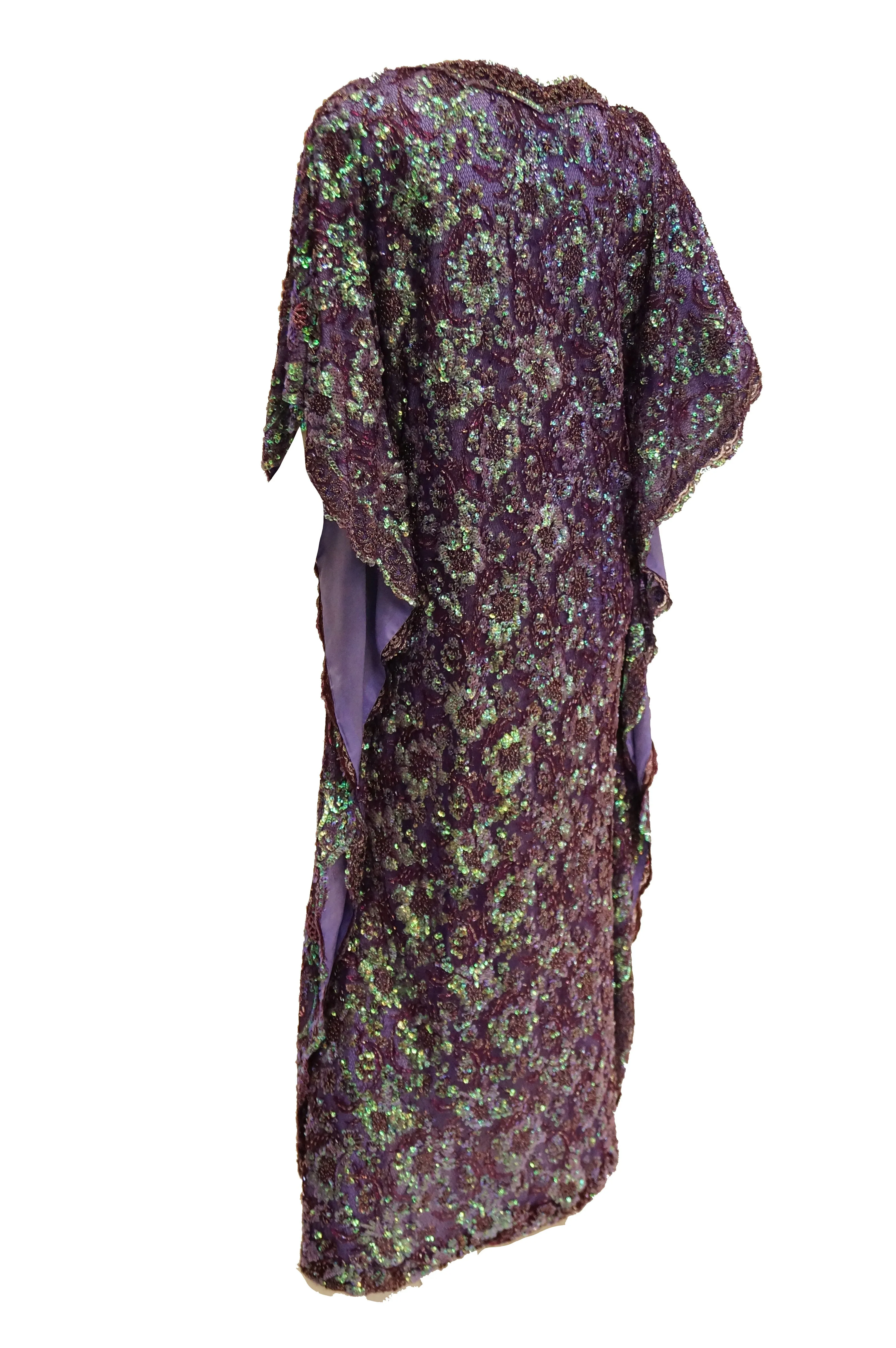 1970s Hand Embroidered Iridescent Floral Sequin Kaftan