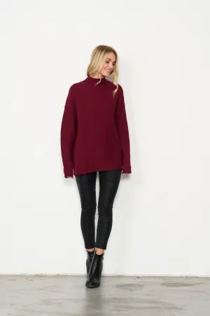 2 Way Rib w/Turtle Neck Jumper - Burgundy