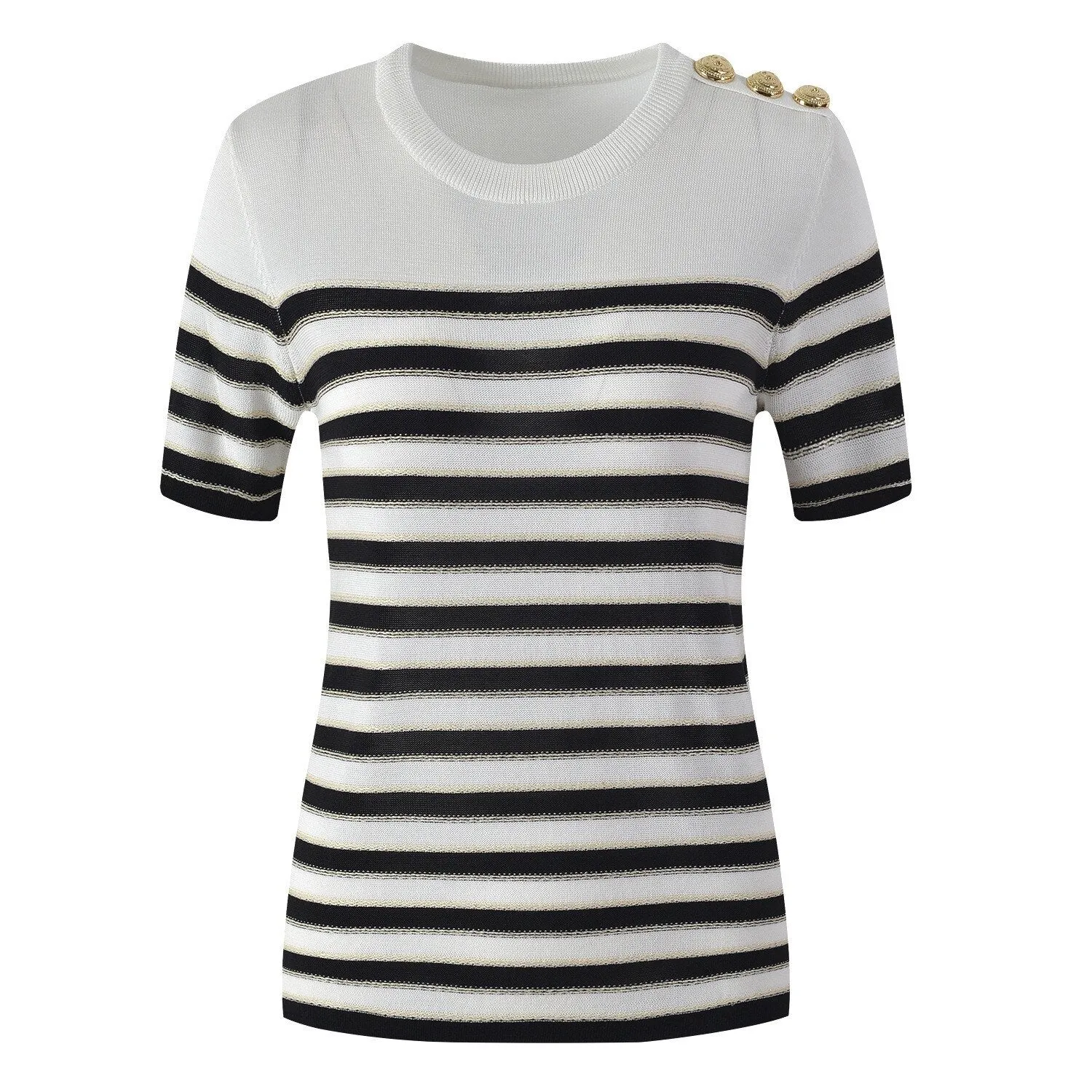 2Pcs Striped Gold Thread Knitted Sweater & Skirt Set