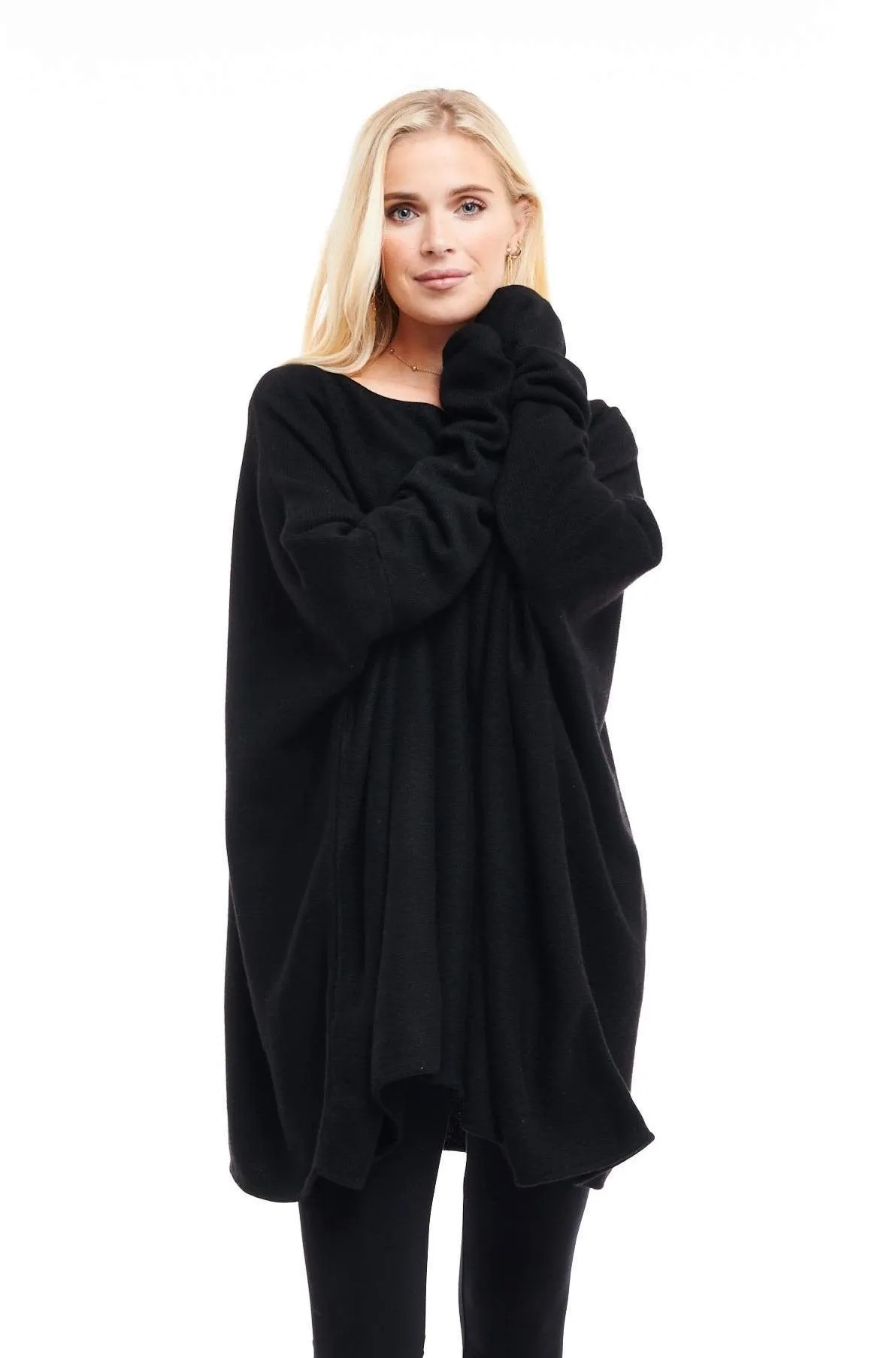 4 PLY CASHMERE SNUGGLE BOX JUMPER BLACK