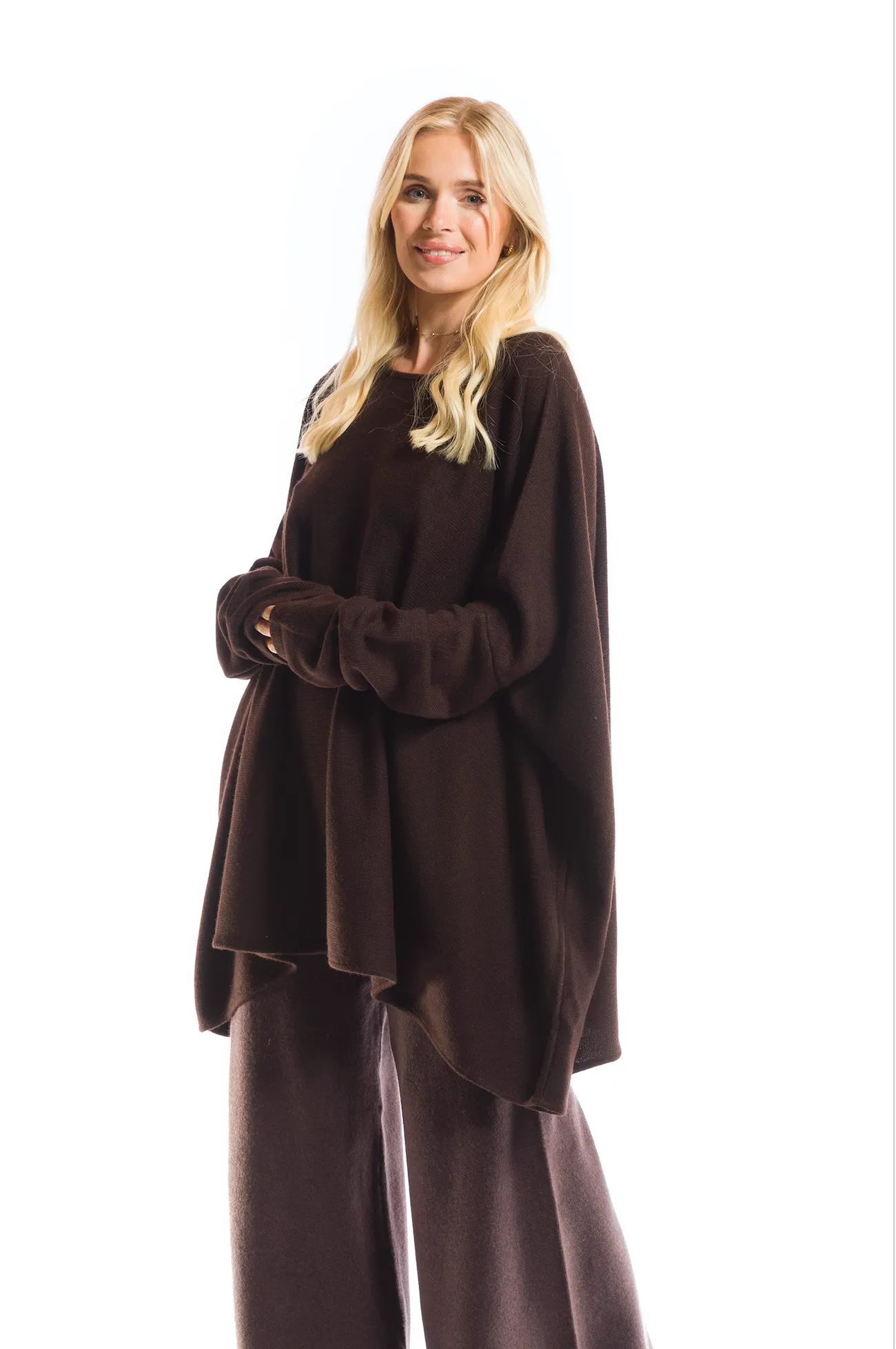 4 PLY CASHMERE SNUGGLE BOX JUMPER BROWN