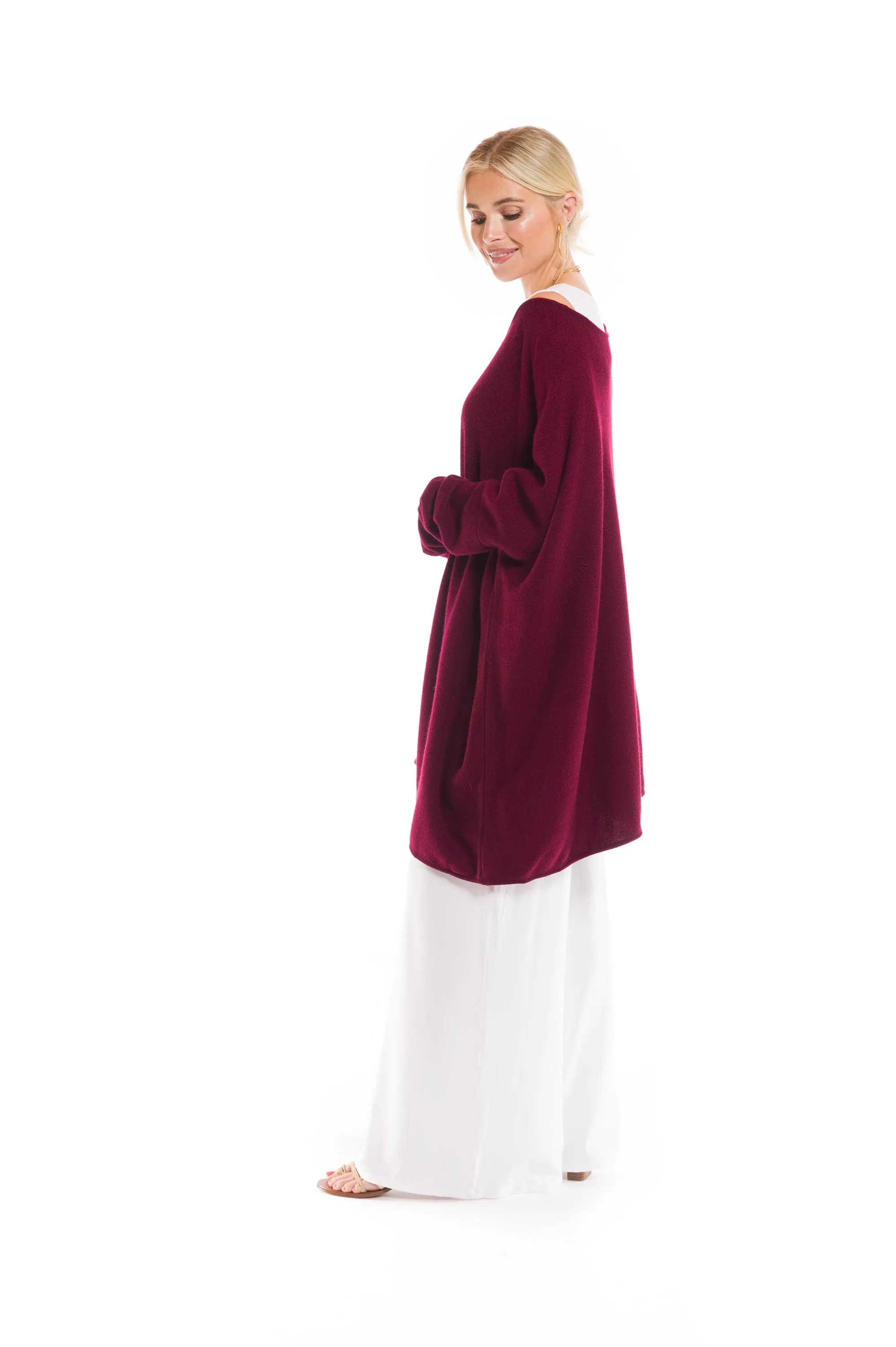 4 PLY CASHMERE SNUGGLE BOX JUMPER BURGUNDY