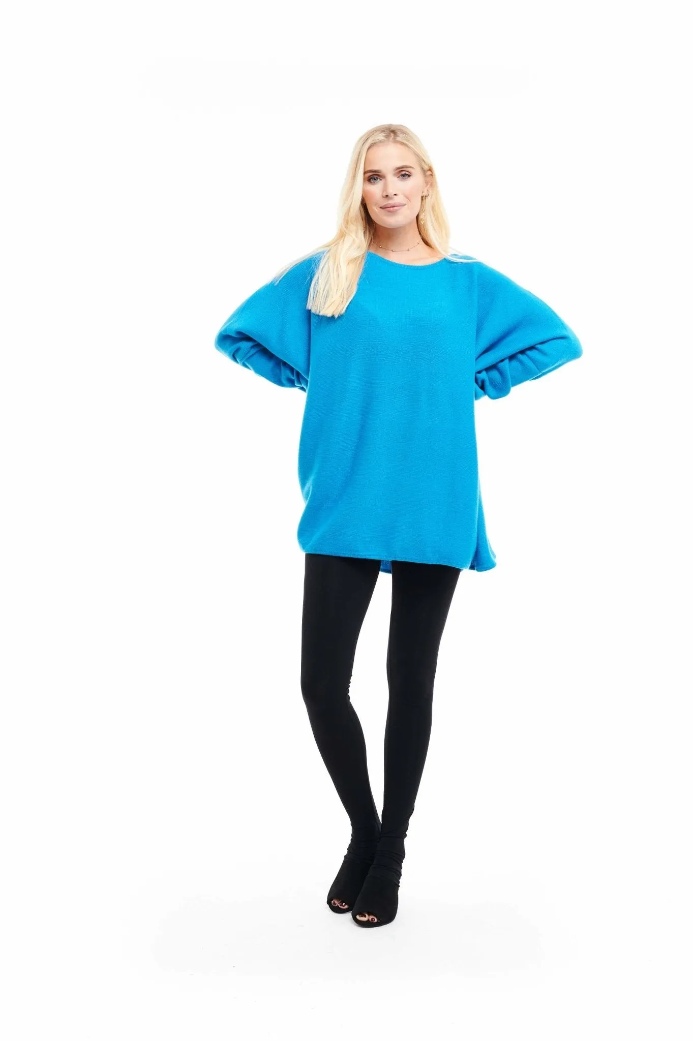 4 PLY CASHMERE SNUGGLE BOX JUMPER TURQUOISE