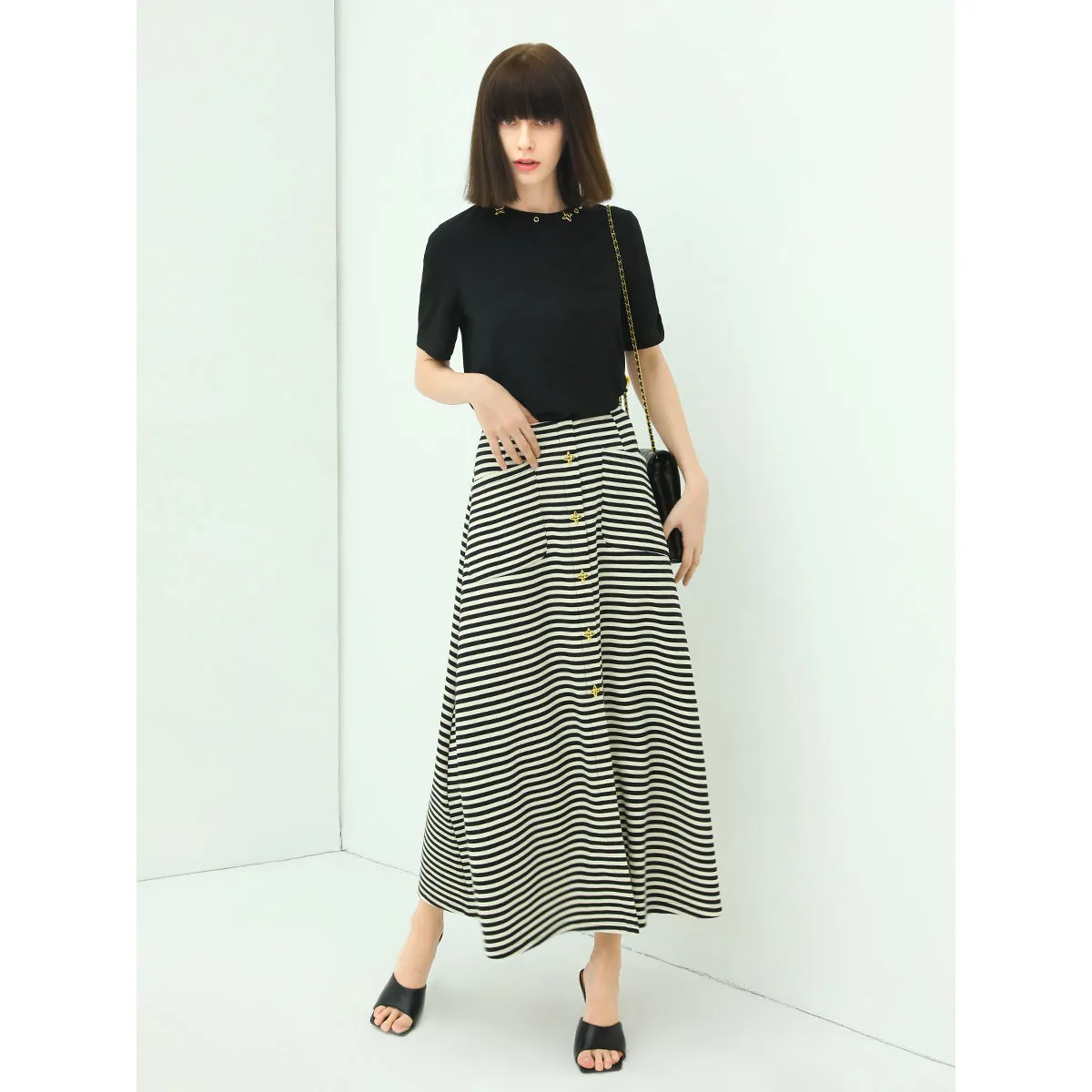 A Line Maxi Striped Skirt