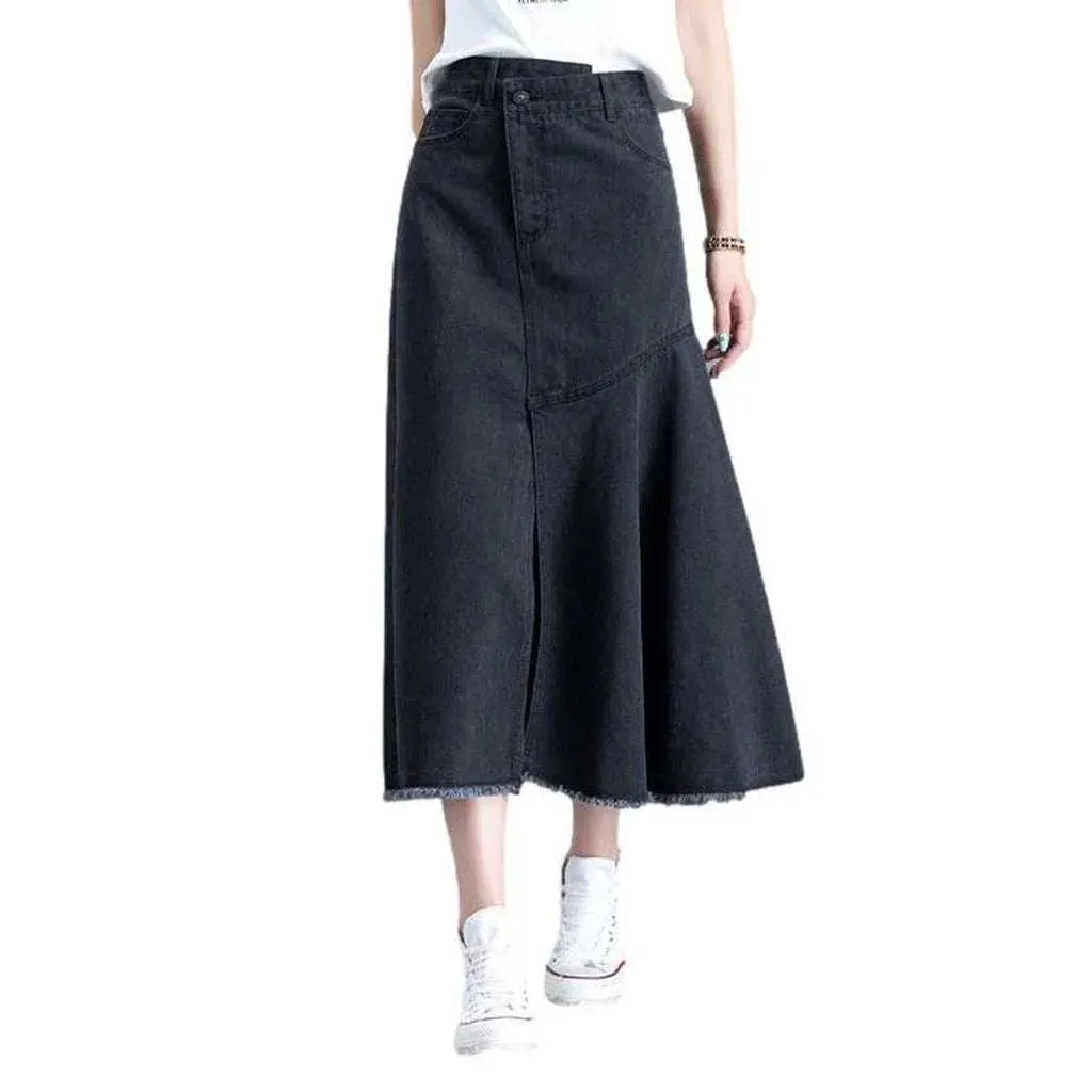 A-line slit long denim skirt