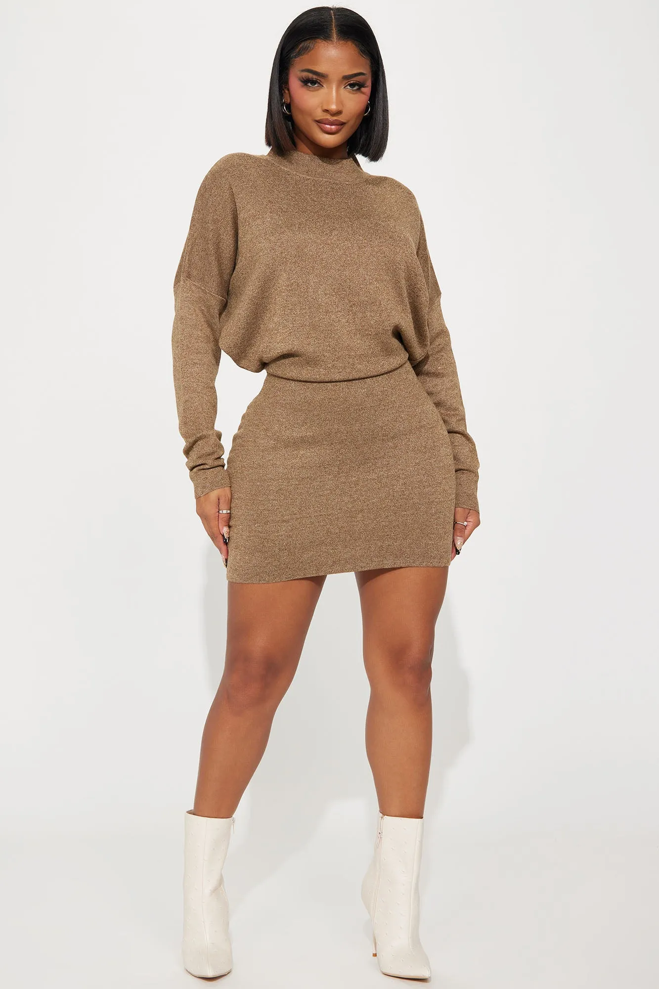 Abby Sweater Mini Dress - Brown/combo