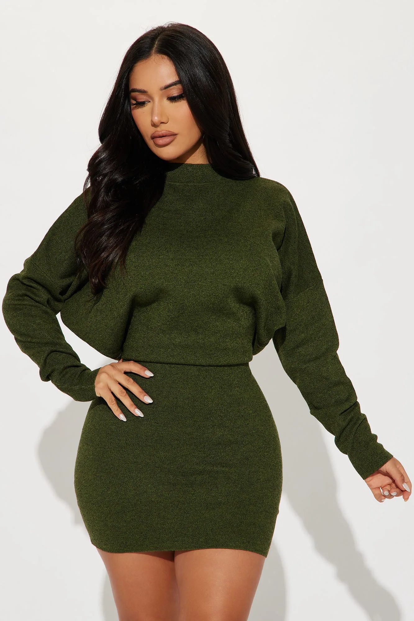 Abby Sweater Mini Dress - Olive/combo