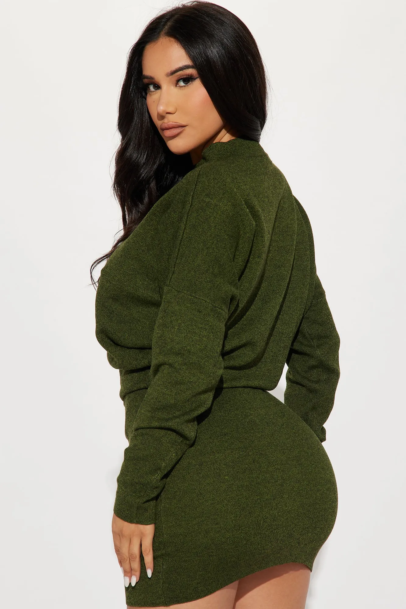 Abby Sweater Mini Dress - Olive/combo