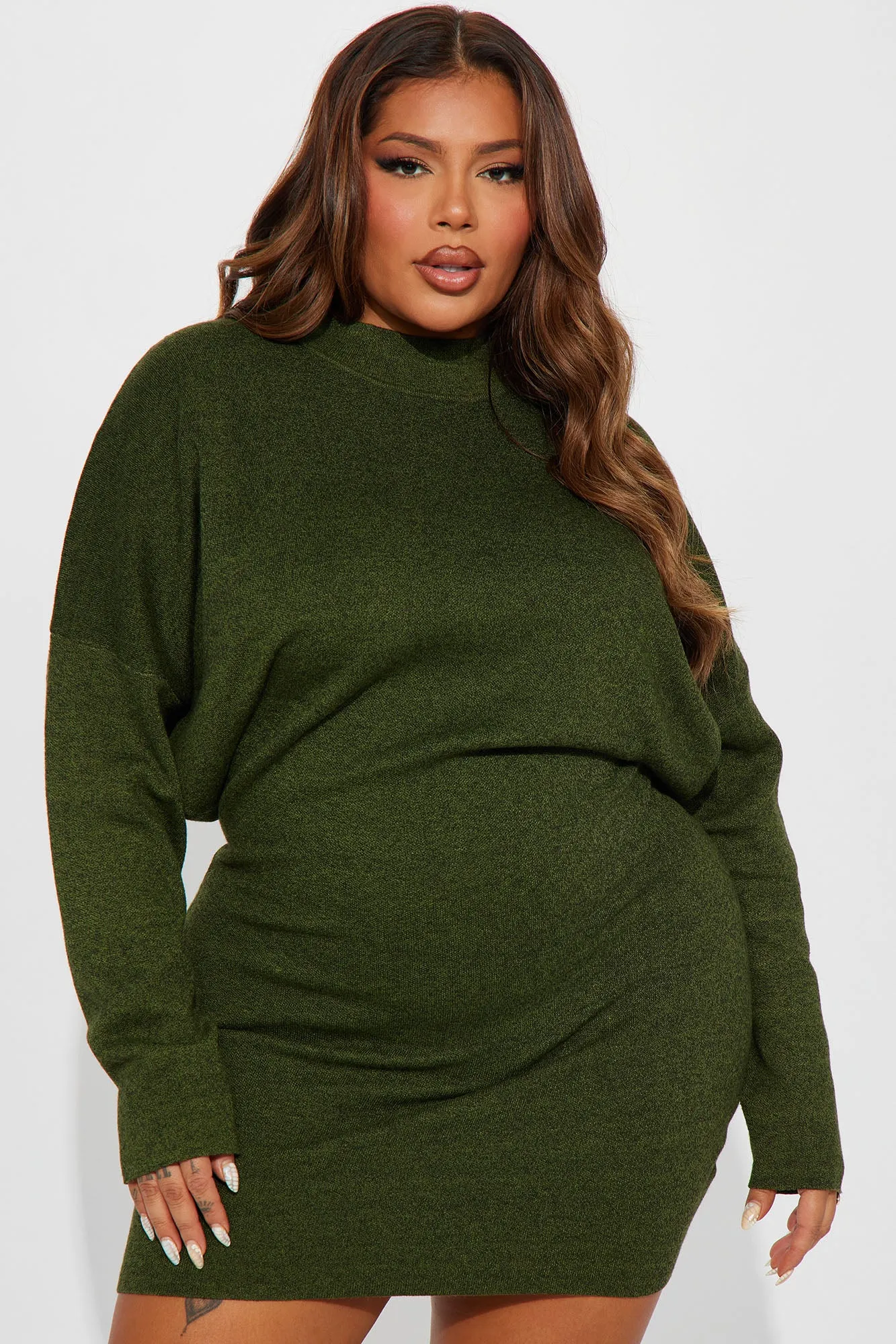 Abby Sweater Mini Dress - Olive/combo