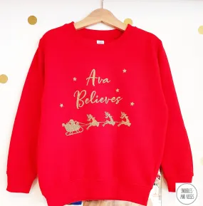 Adults Personalised 'Believes' Christmas Sweatshirt