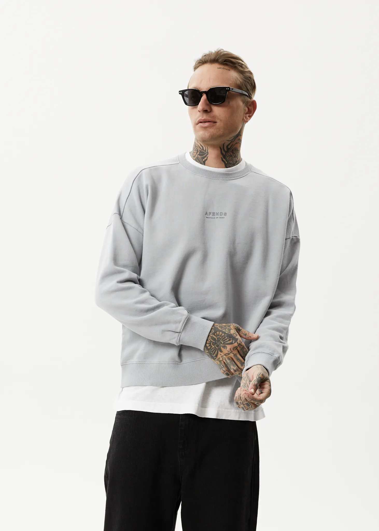 AFENDS Mens Credits - Crew Neck Jumper - Grey