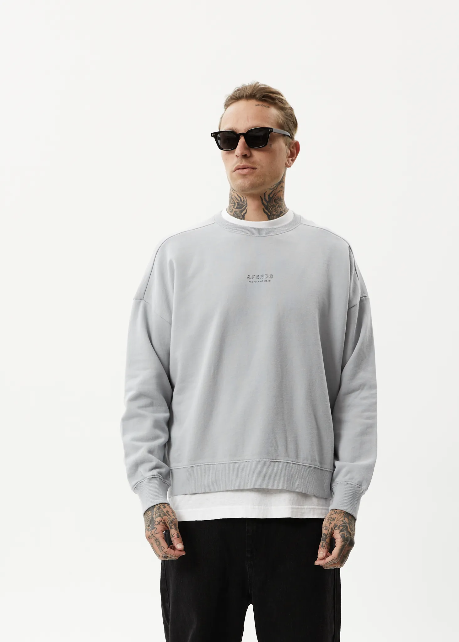 AFENDS Mens Credits - Crew Neck Jumper - Grey