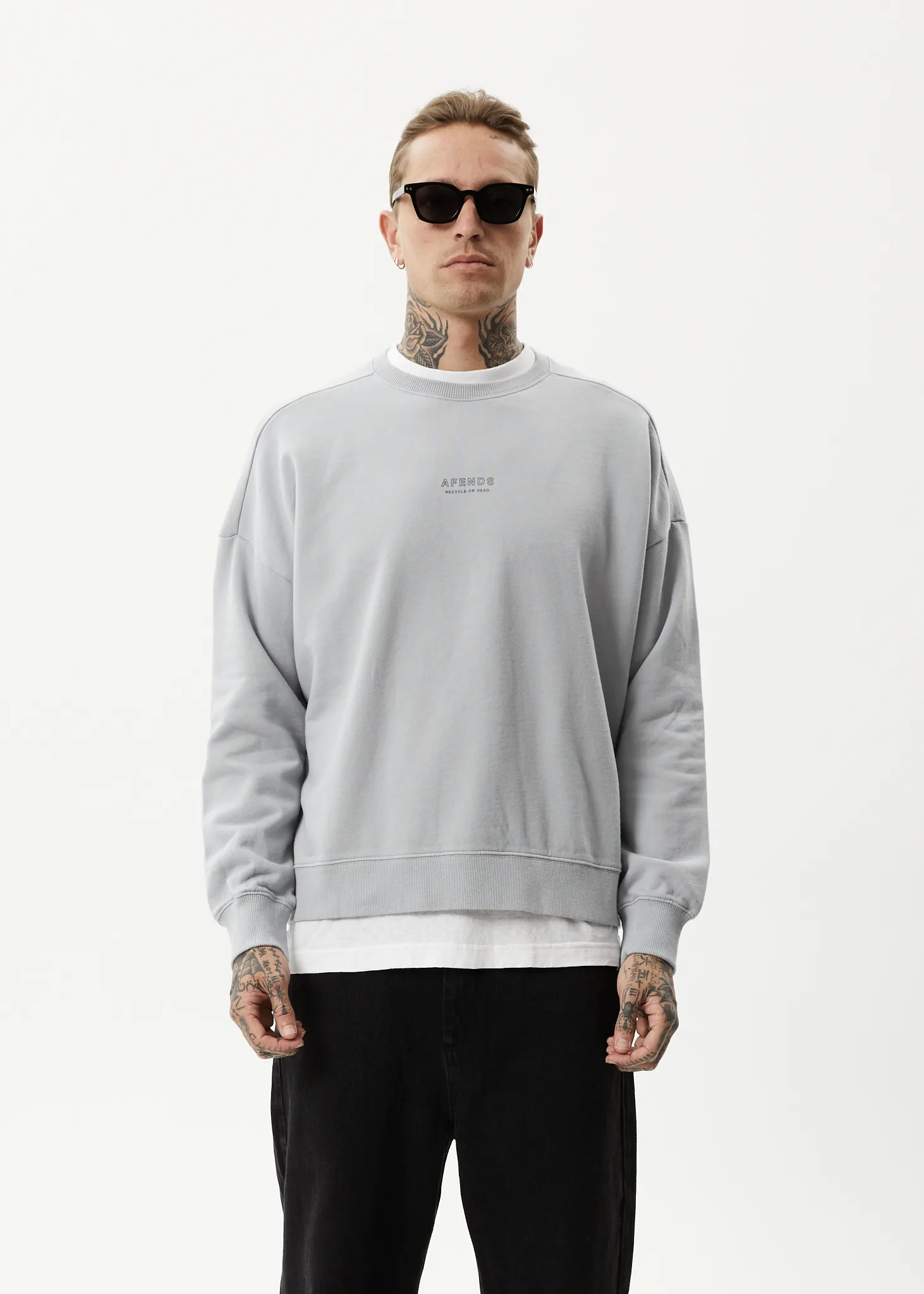 AFENDS Mens Credits - Crew Neck Jumper - Grey