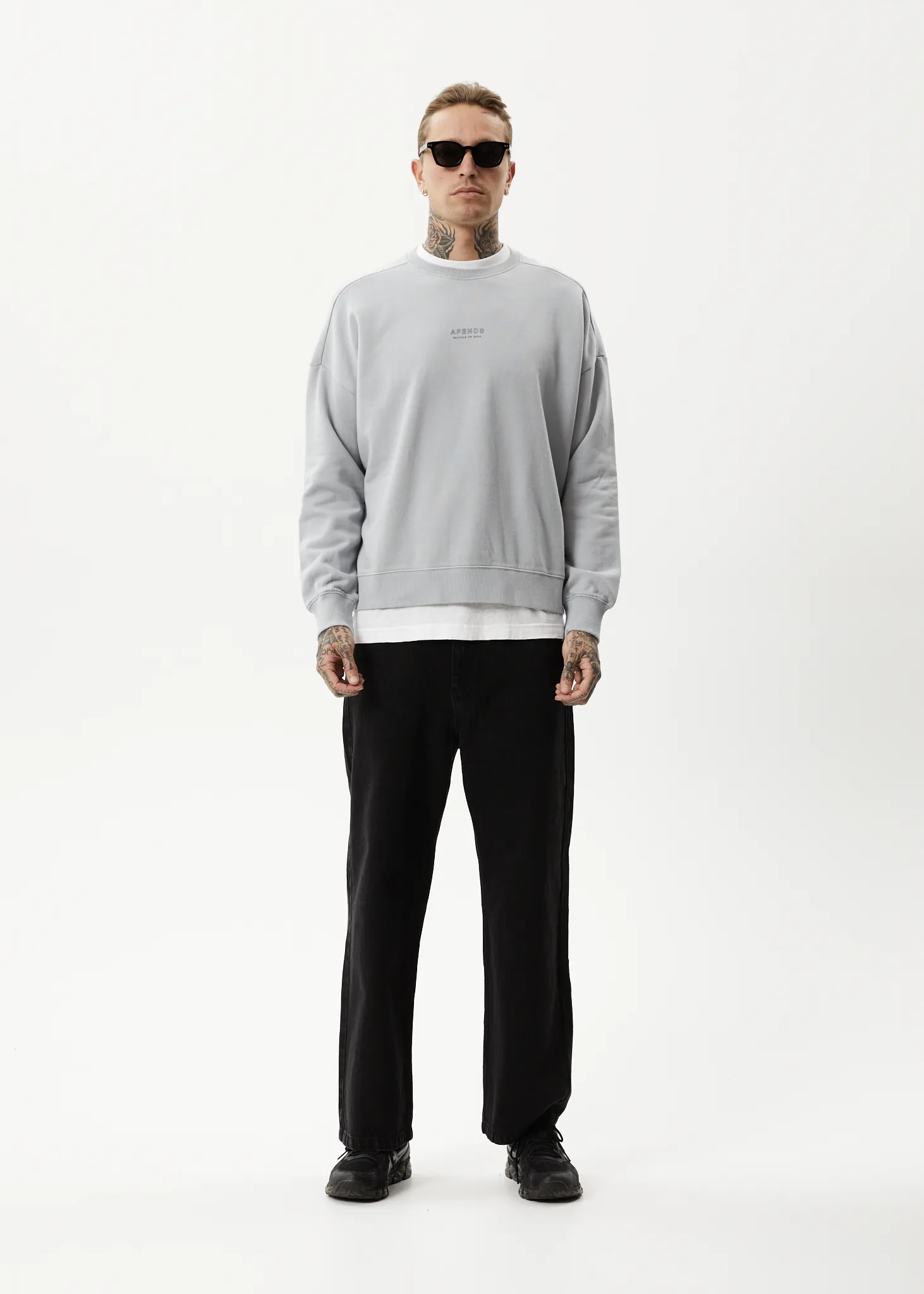 AFENDS Mens Credits - Crew Neck Jumper - Grey