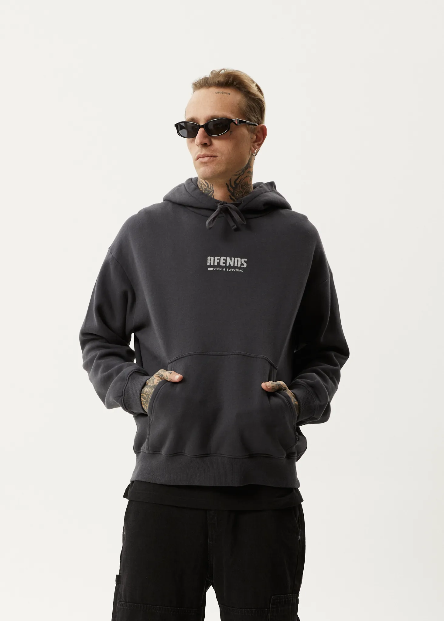 AFENDS Mens Questions - Pull On Hood - Charcoal