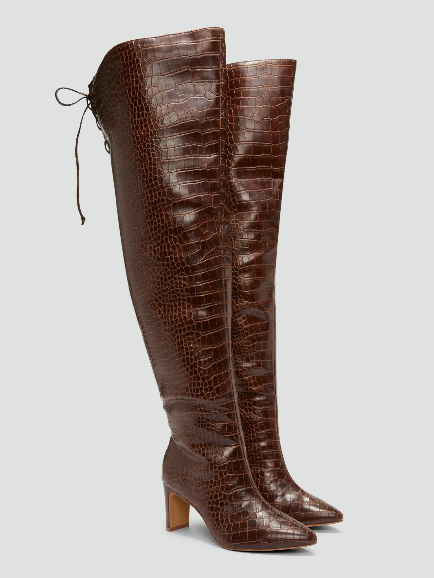 Agate Thigh-High Croc Faux Leather Boots - Nadia x FTF