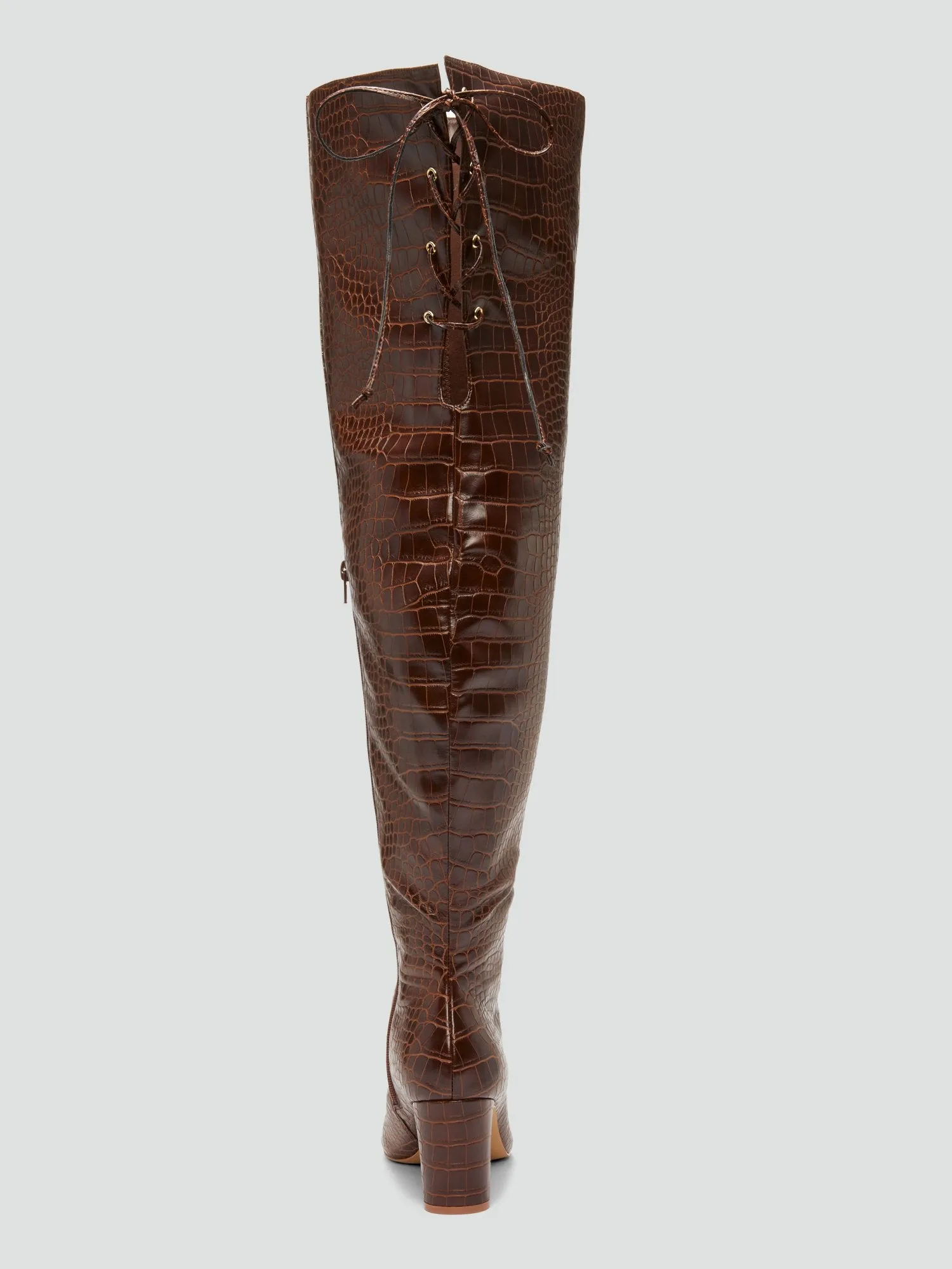 Agate Thigh-High Croc Faux Leather Boots - Nadia x FTF