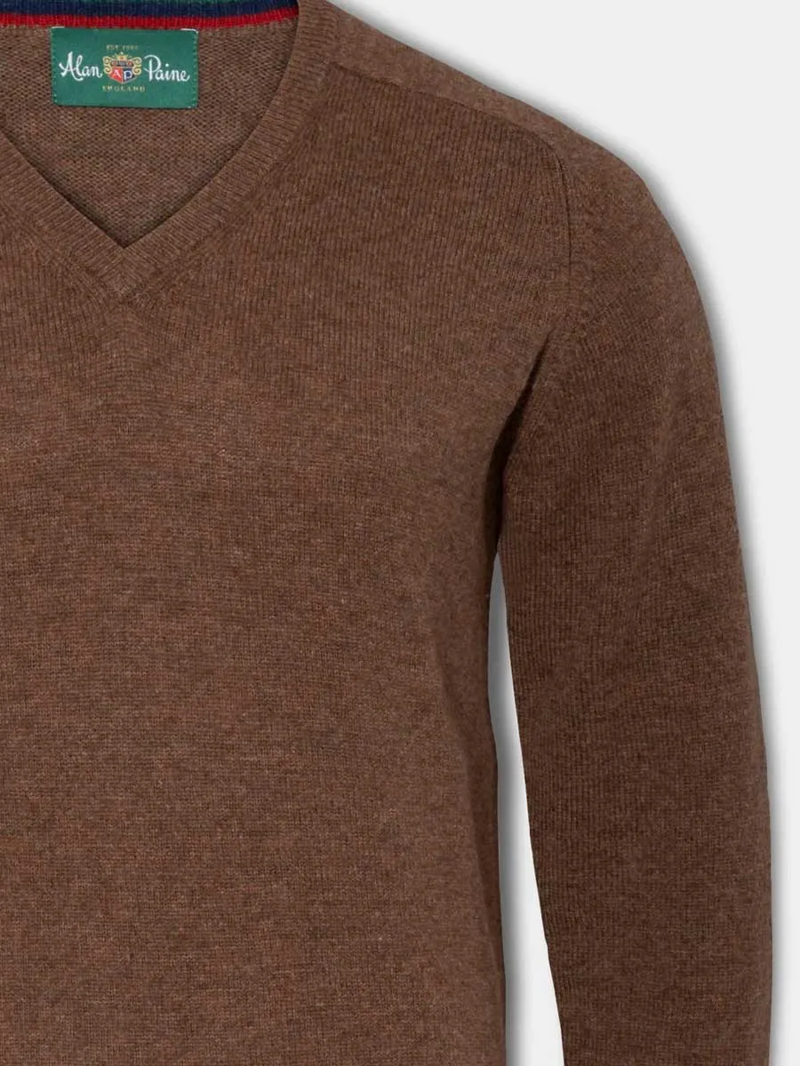 ALAN PAINE Streetly Men's V Neck Lambswool Jumper - Tobacco