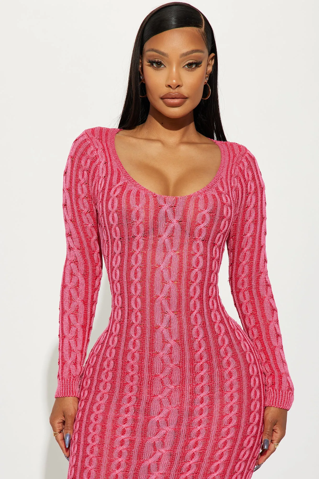 Alena Sweater Midi Dress - Fuchsia