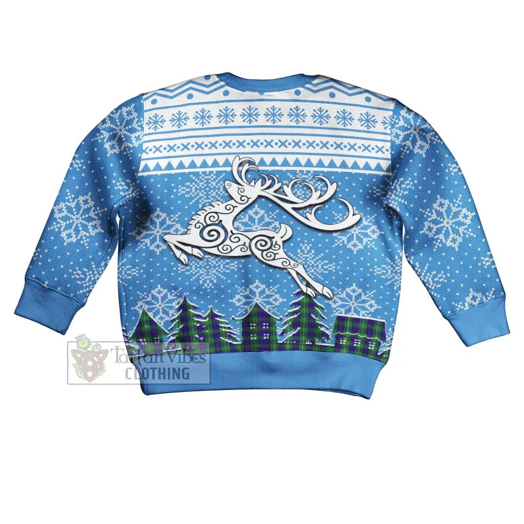 Alexander Clan Christmas Kid Ugly Sweater with Tartan and Celtic Reindeer Style