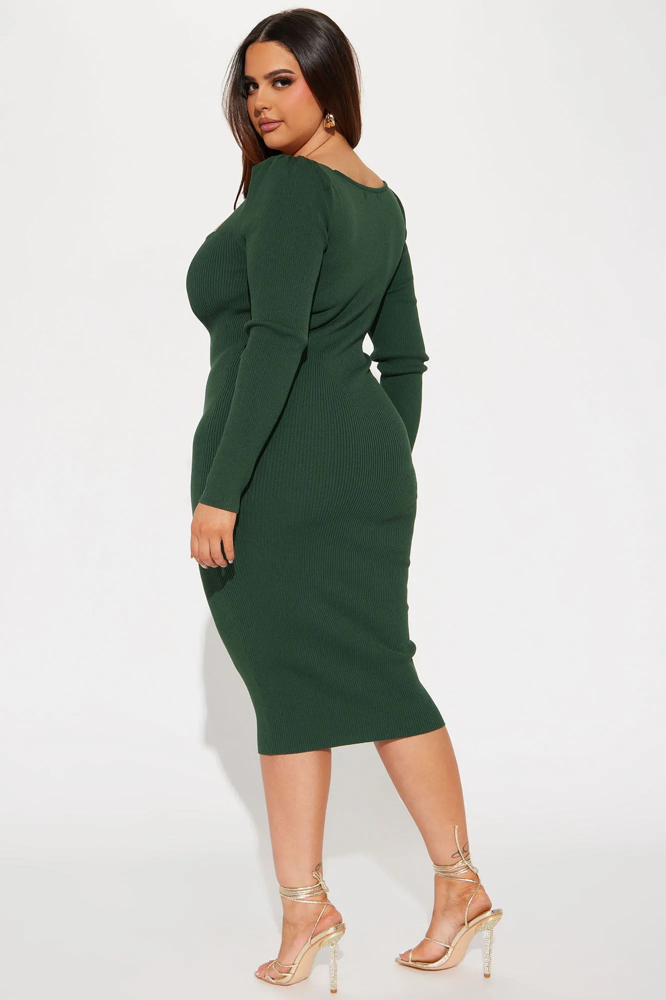 Alyssa Ribbed Midi Dress - Hunter