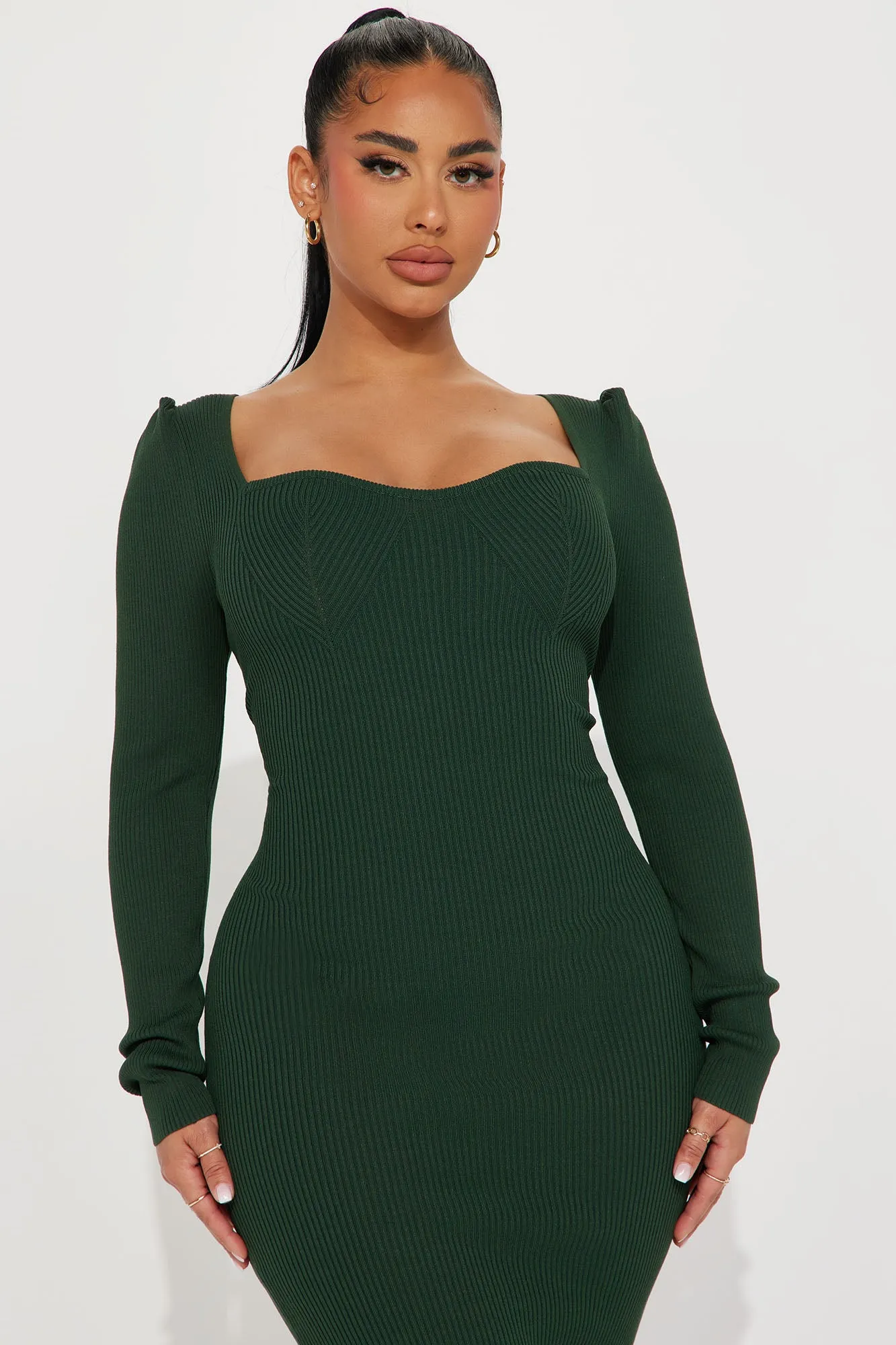 Alyssa Ribbed Midi Dress - Hunter