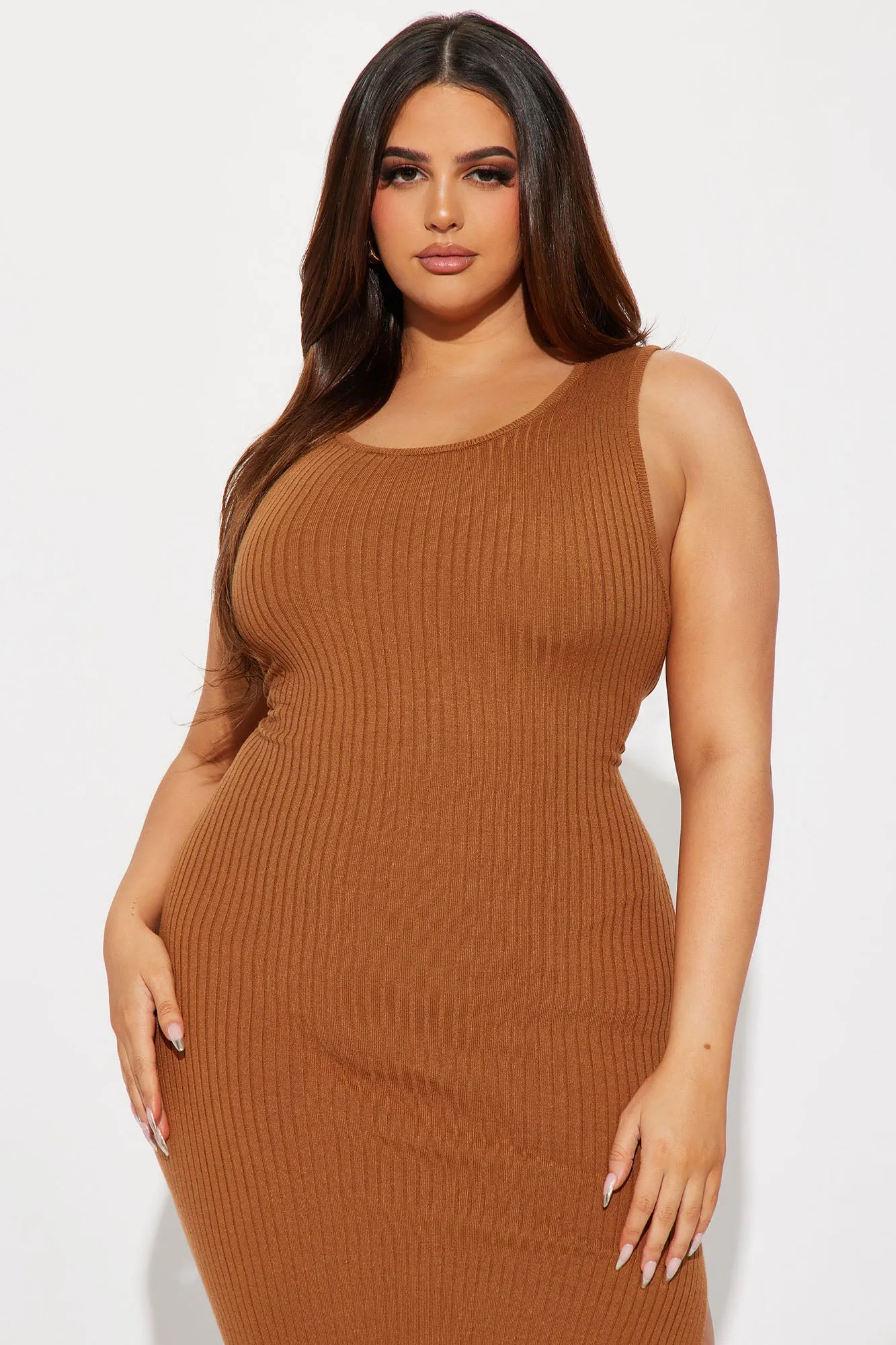 Alyssa Sweater Midi Dress - Cognac