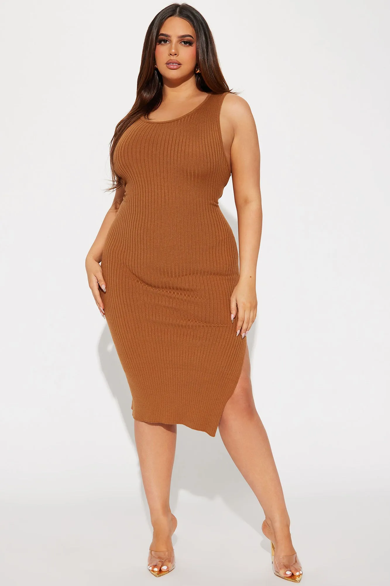 Alyssa Sweater Midi Dress - Cognac