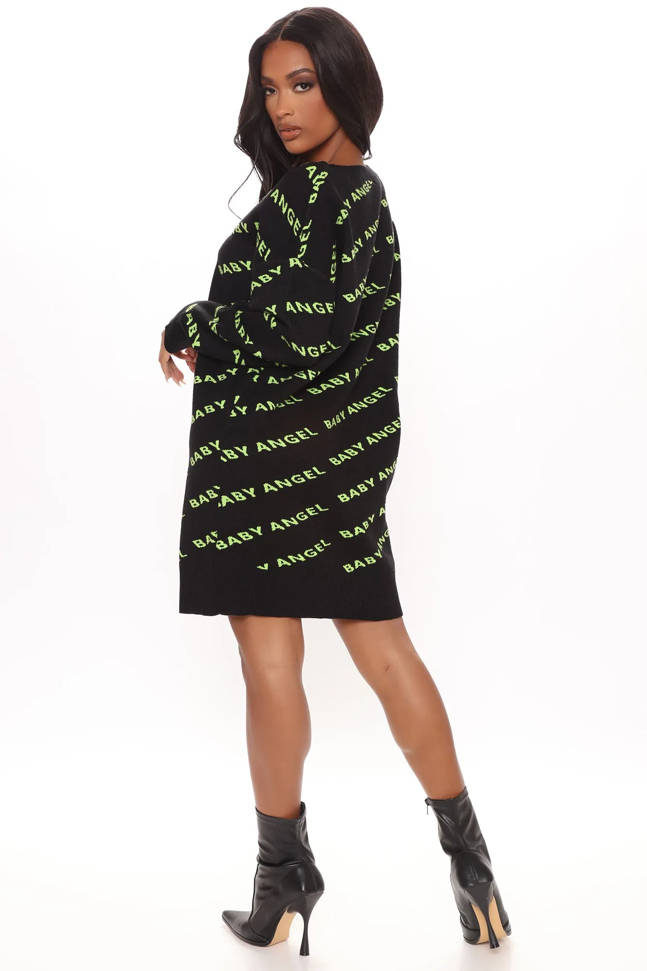 Angel Baby Sweater Mini Dress - Black/Green