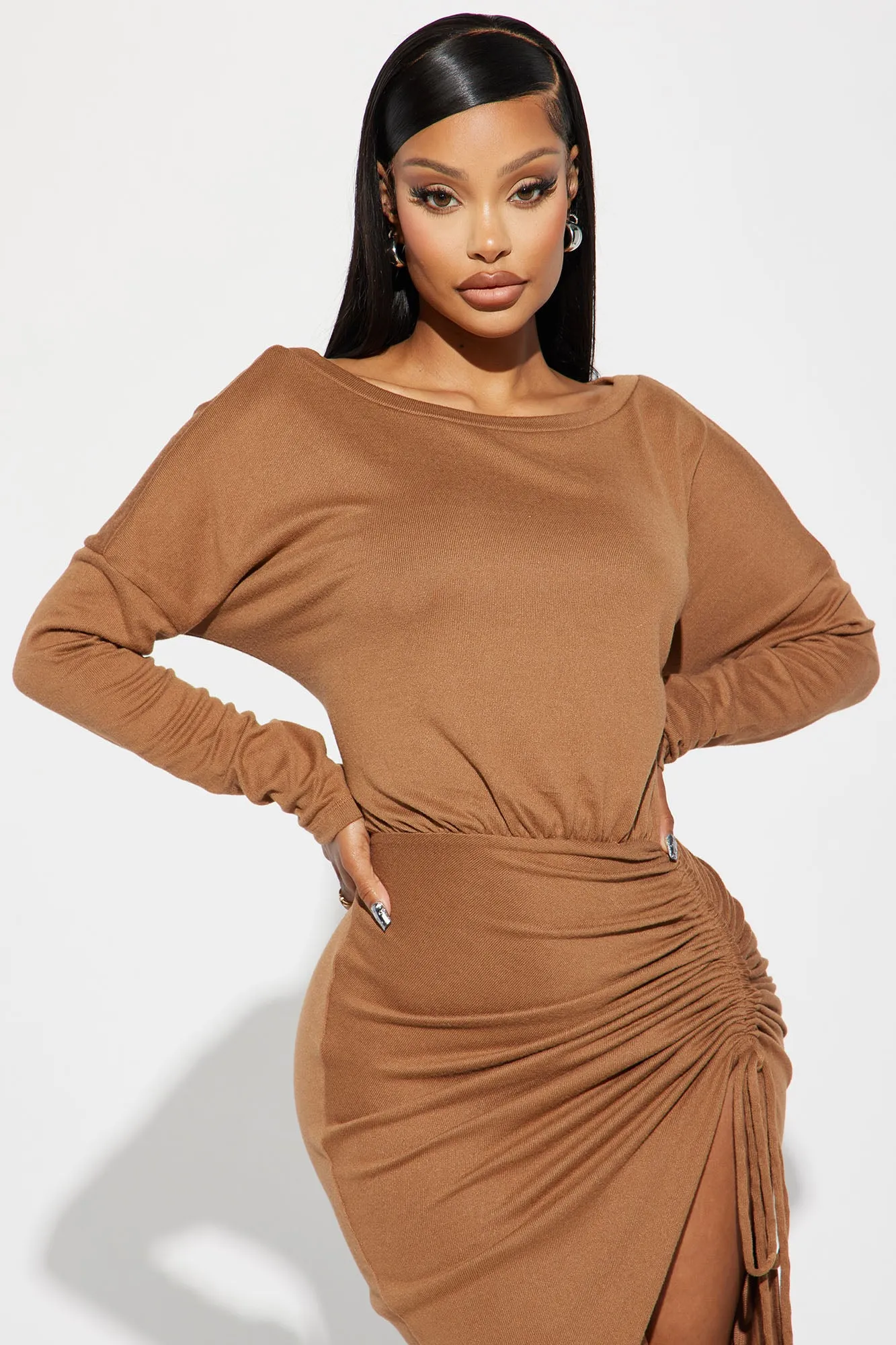 Angela Sweater Midi Dress - Brown