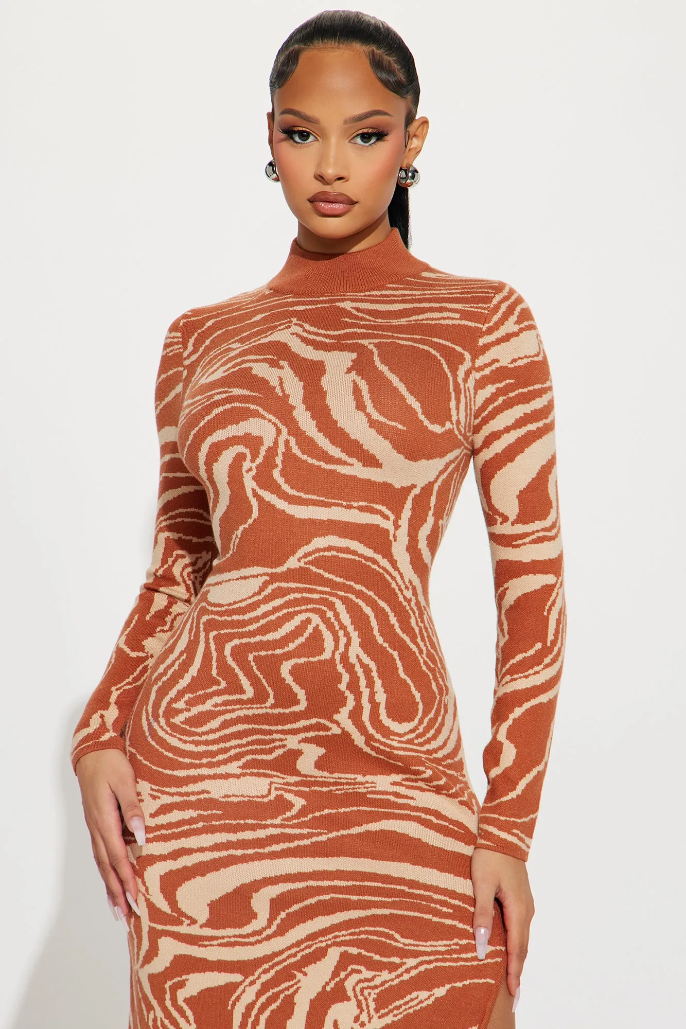 Anna Sweater Midi Dress - Rust/combo