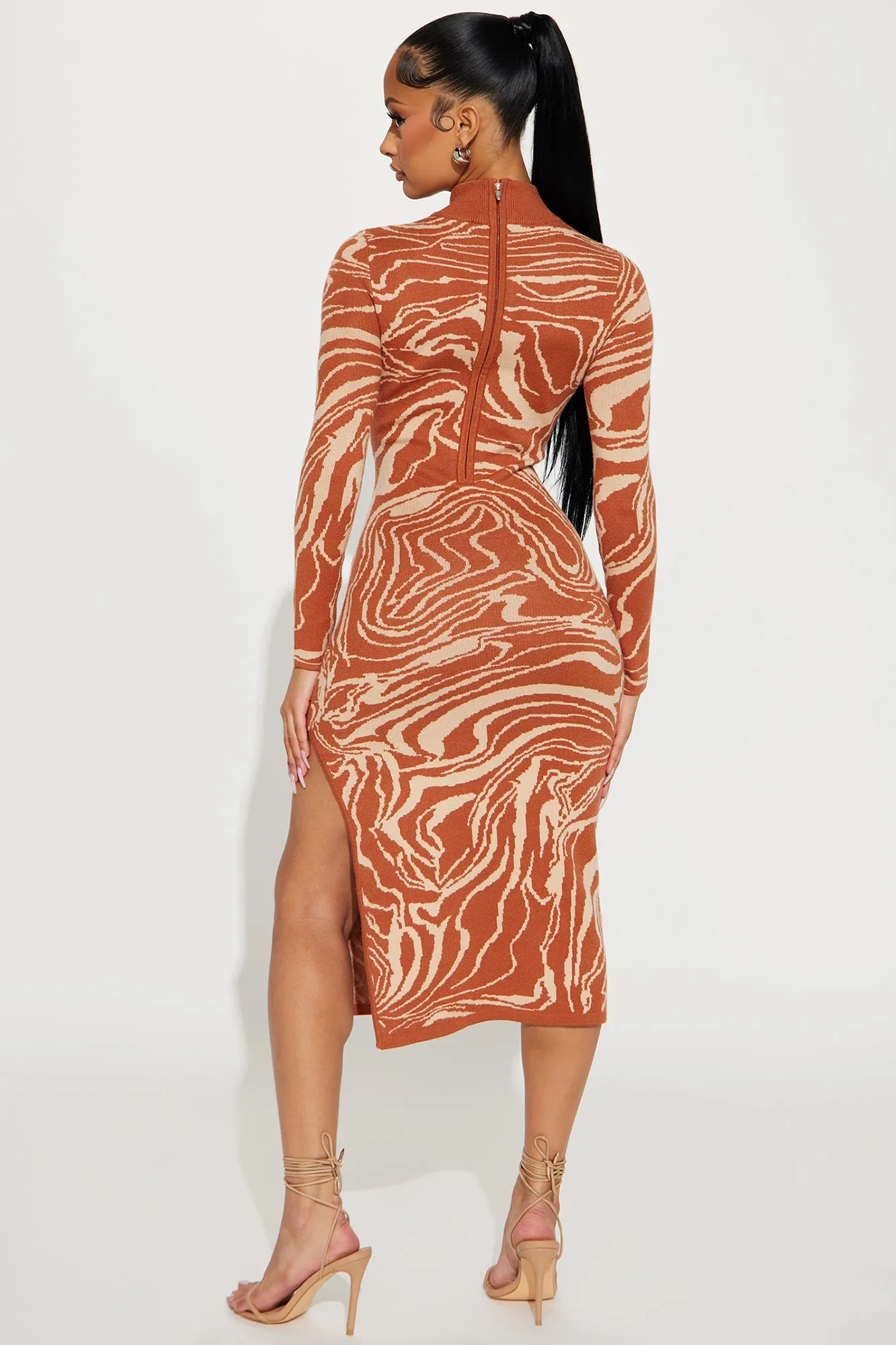 Anna Sweater Midi Dress - Rust/combo