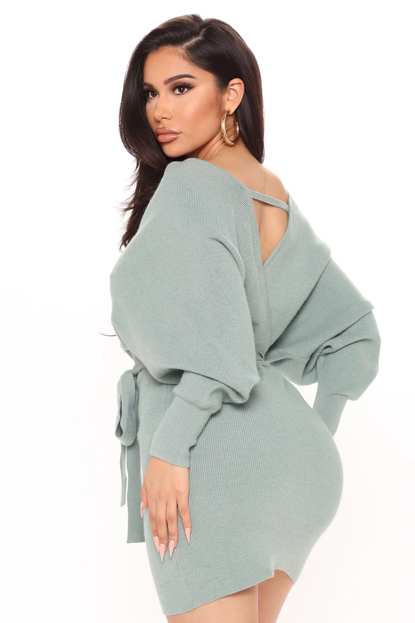 Annabelle Sweater Mini Dress - Sage