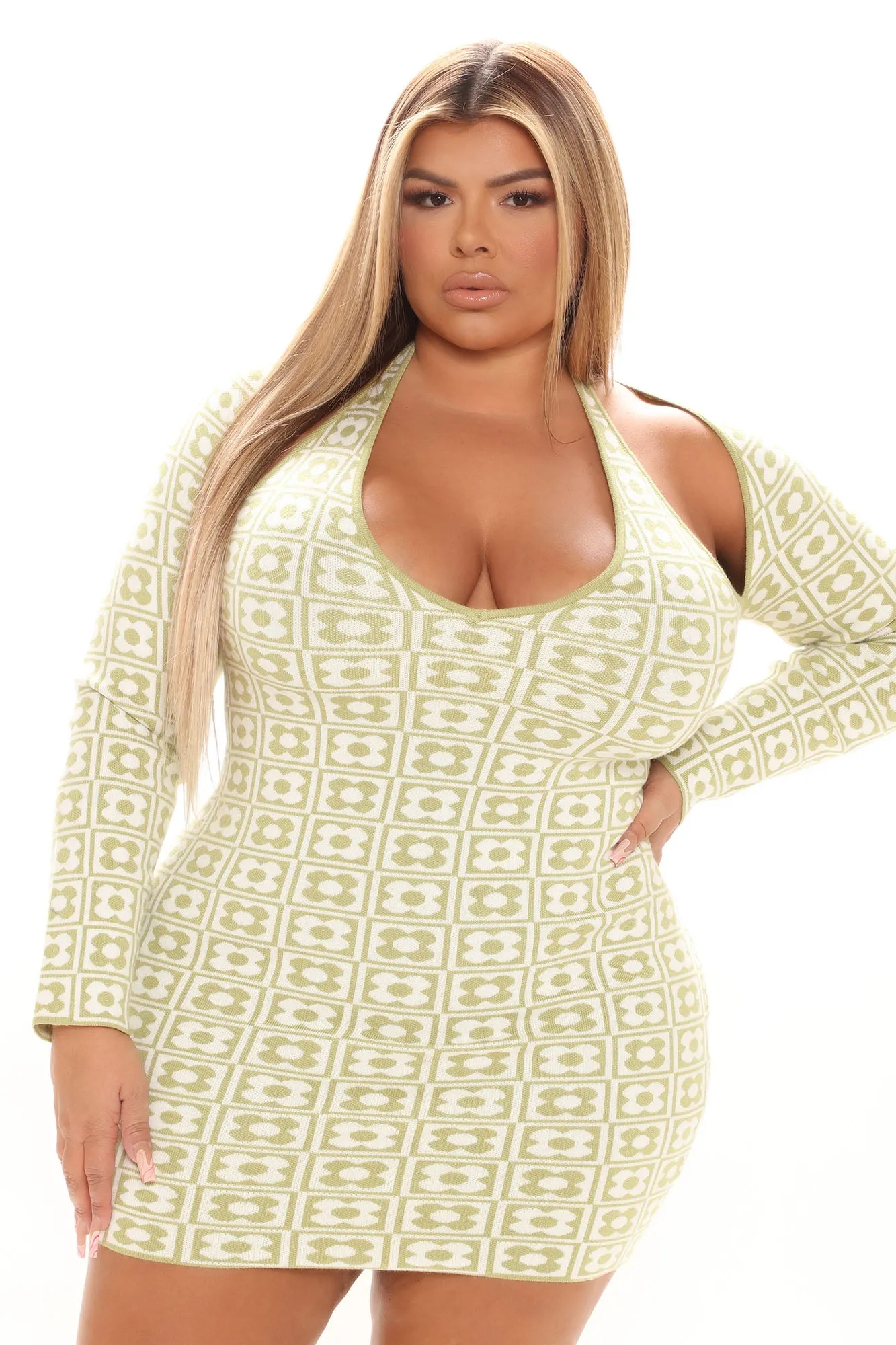 Another Wonder Sweater Mini Dress - Green/combo