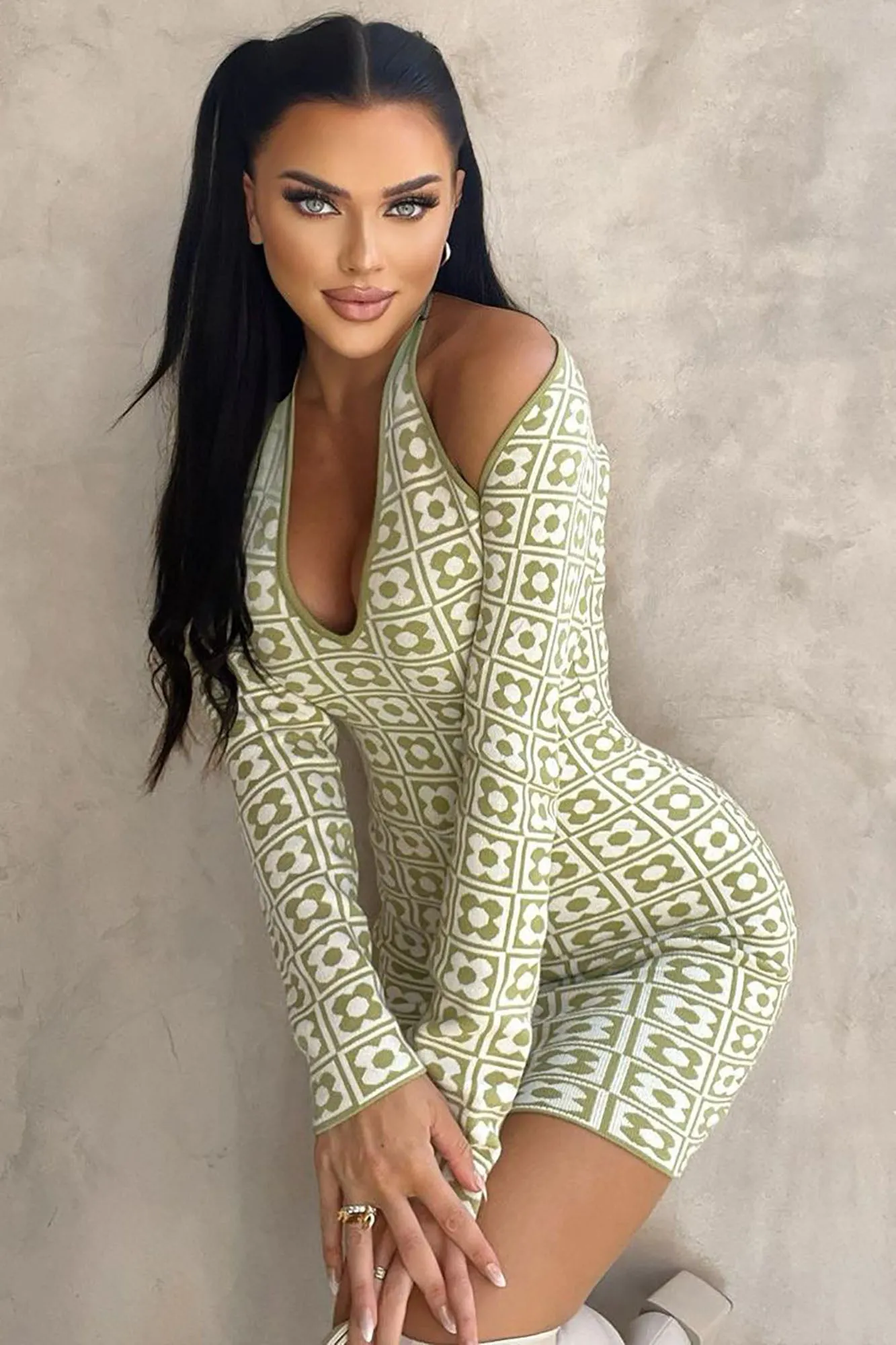 Another Wonder Sweater Mini Dress - Green/combo