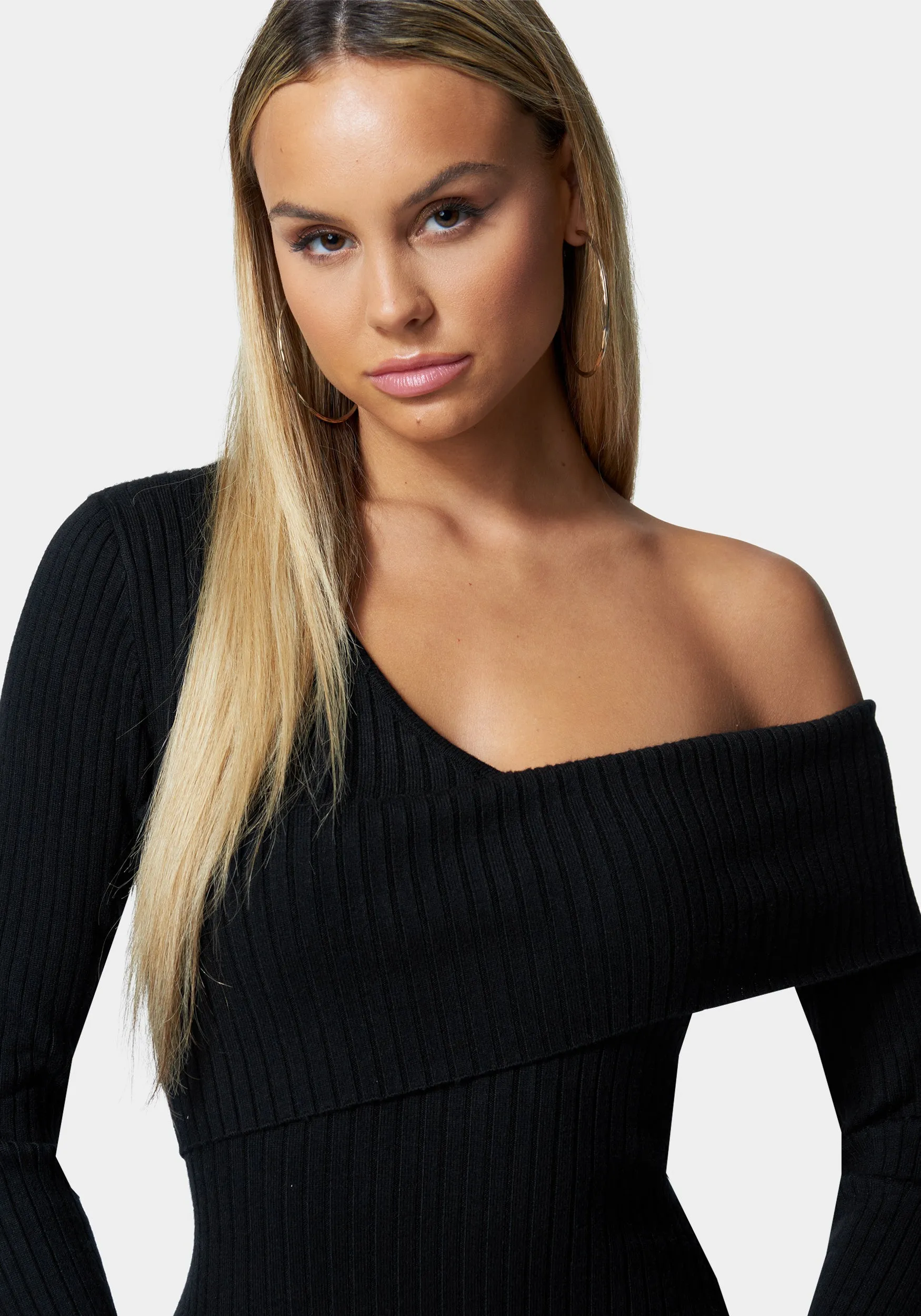 Asymmetrical Off Shoulder Sweater Dress