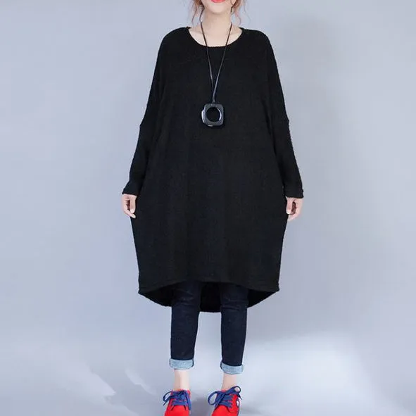 autumn black low high woolen knit dresses plus size casual long sleeve maternity sweater dress