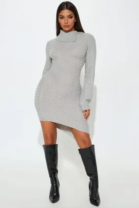 Avalynne Asymmetrical Sweater Midi Dress - Heather Grey