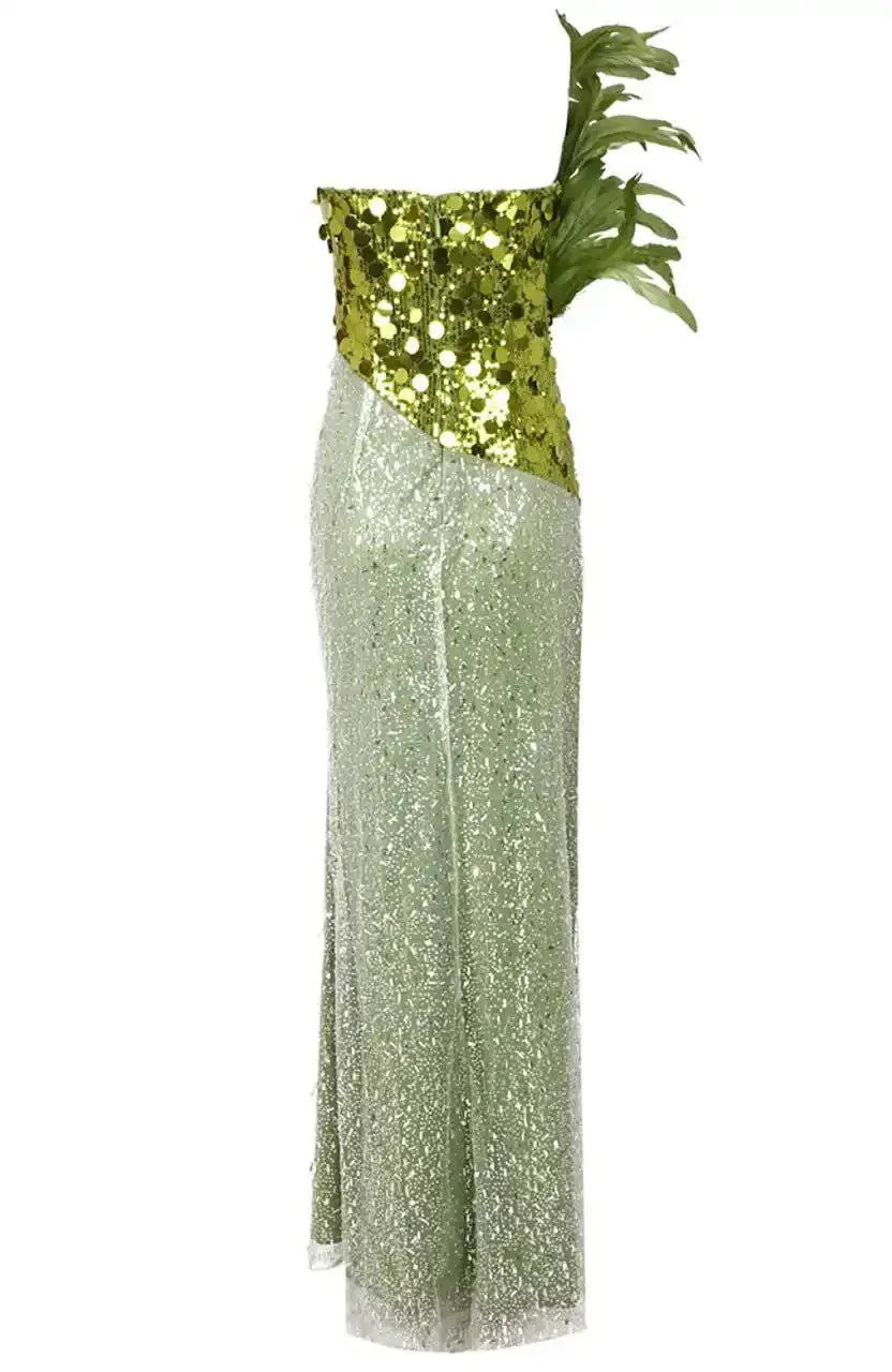 Avonlea Strapless Feather Sequin Maxi Dress