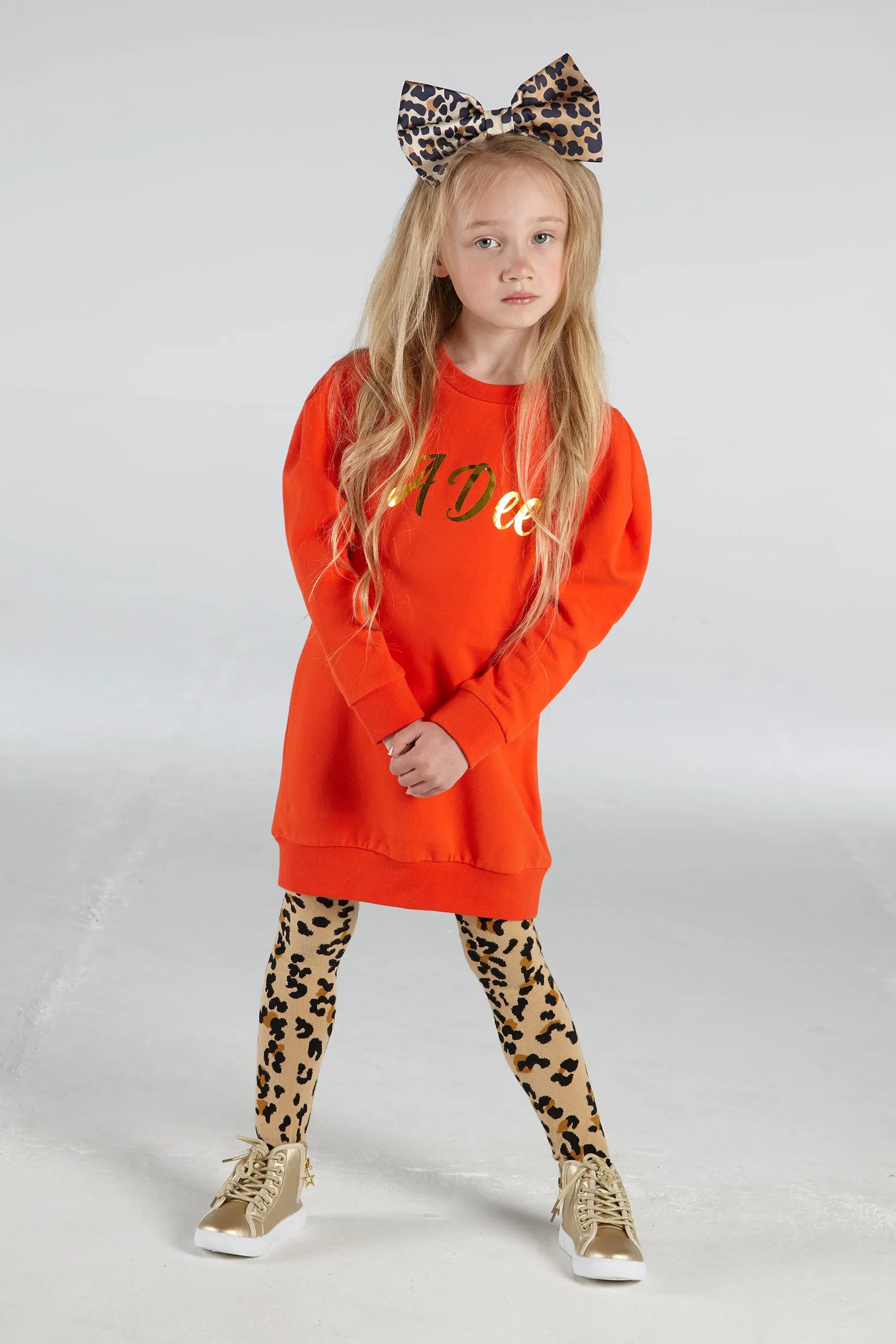 AW21 A Dee Girls Tonya Orange Puff Shoulder Sweat Dress