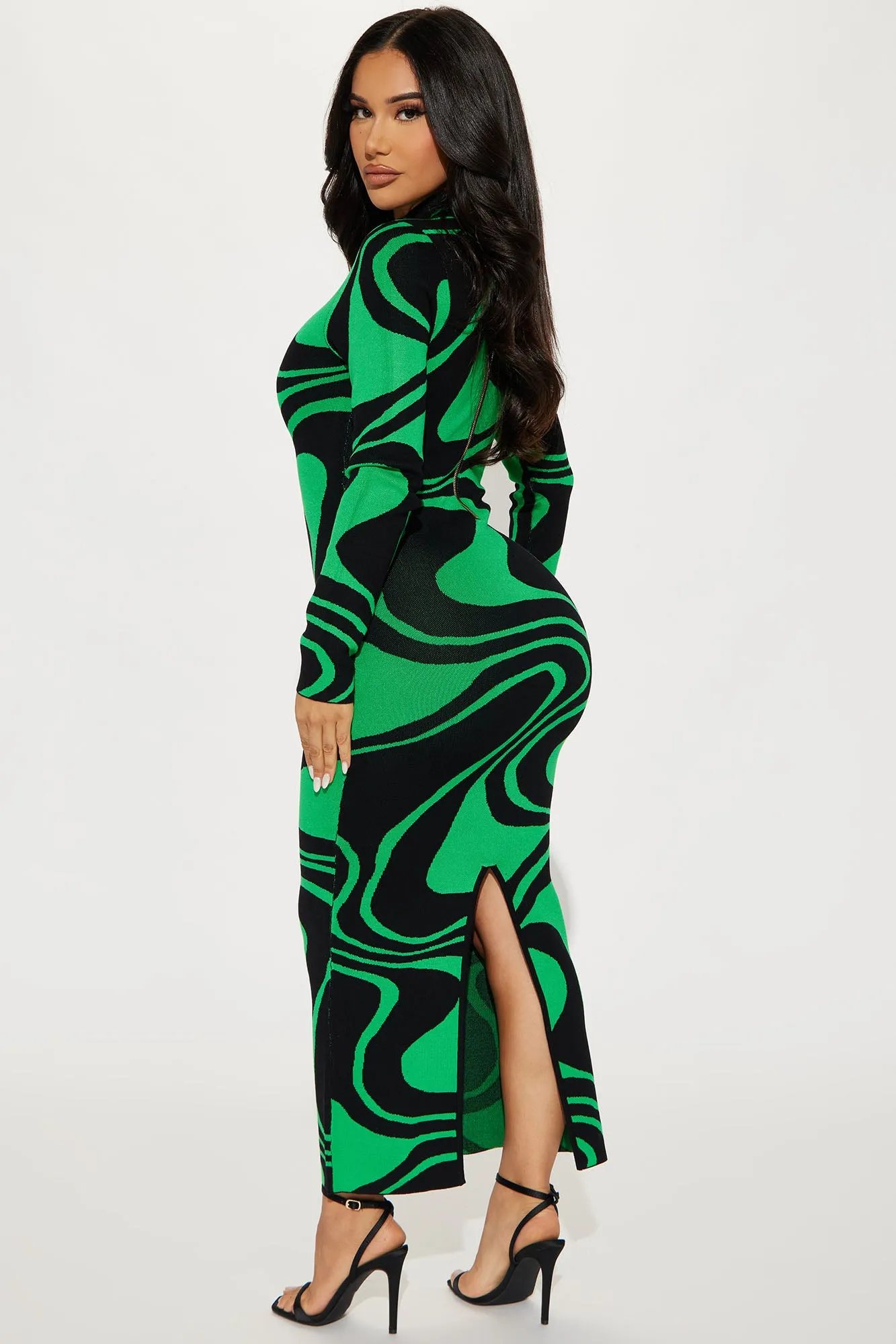 Azaria Sweater Midi Dress - Black/Green