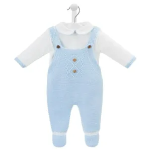 Baby Blue and White Collar Knitted Dungarees and Top