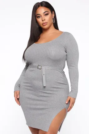 Back And Forth Midi Sweater Dress - Heather Grey