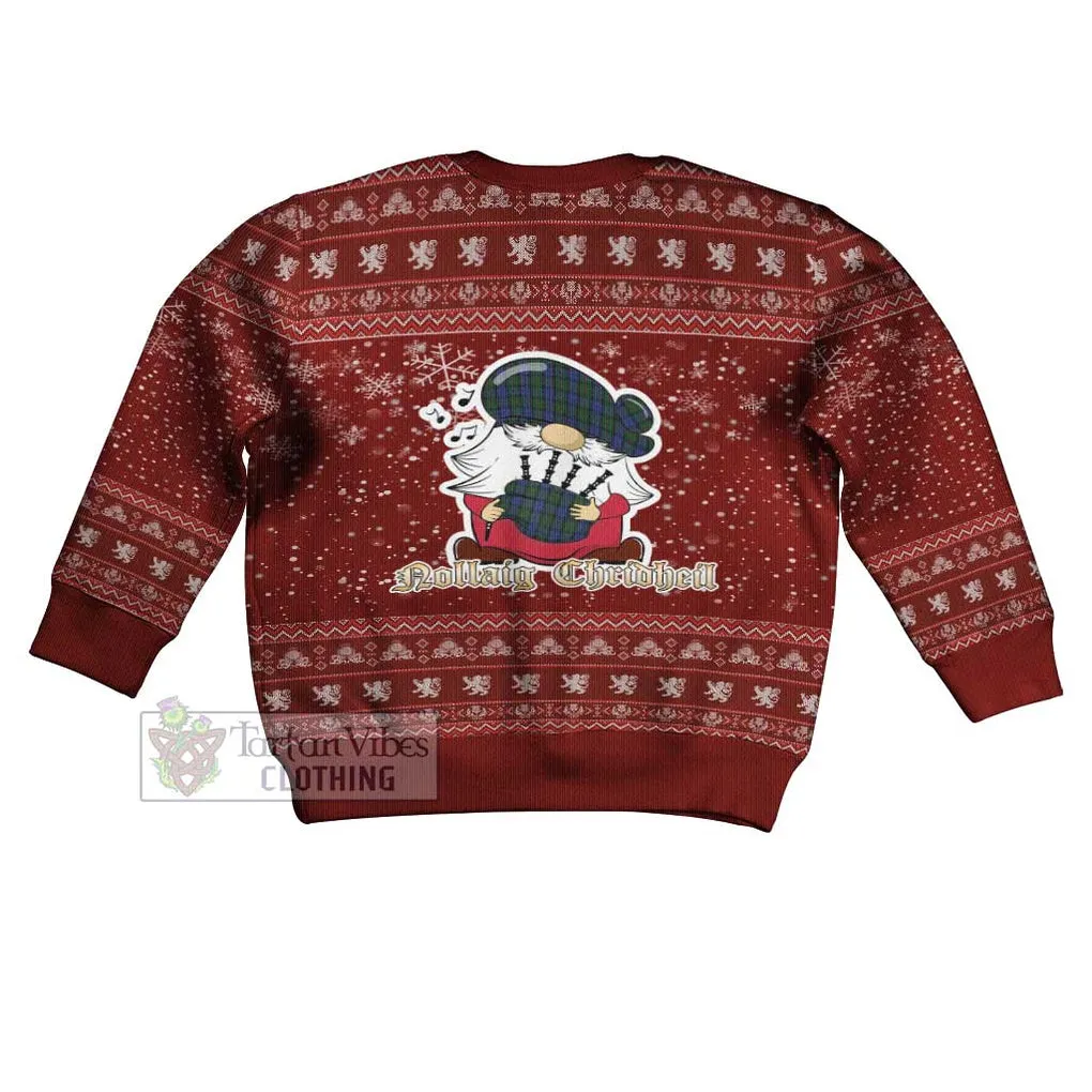 Baird Clan Christmas Kid Ugly Sweater with Gnome Playing Bagpipes