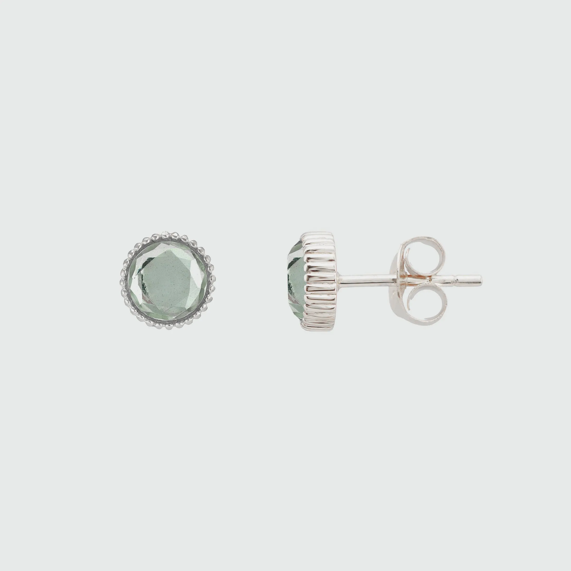 Barcelona Silver August Green Amethyst Birthstone Stud Earrings