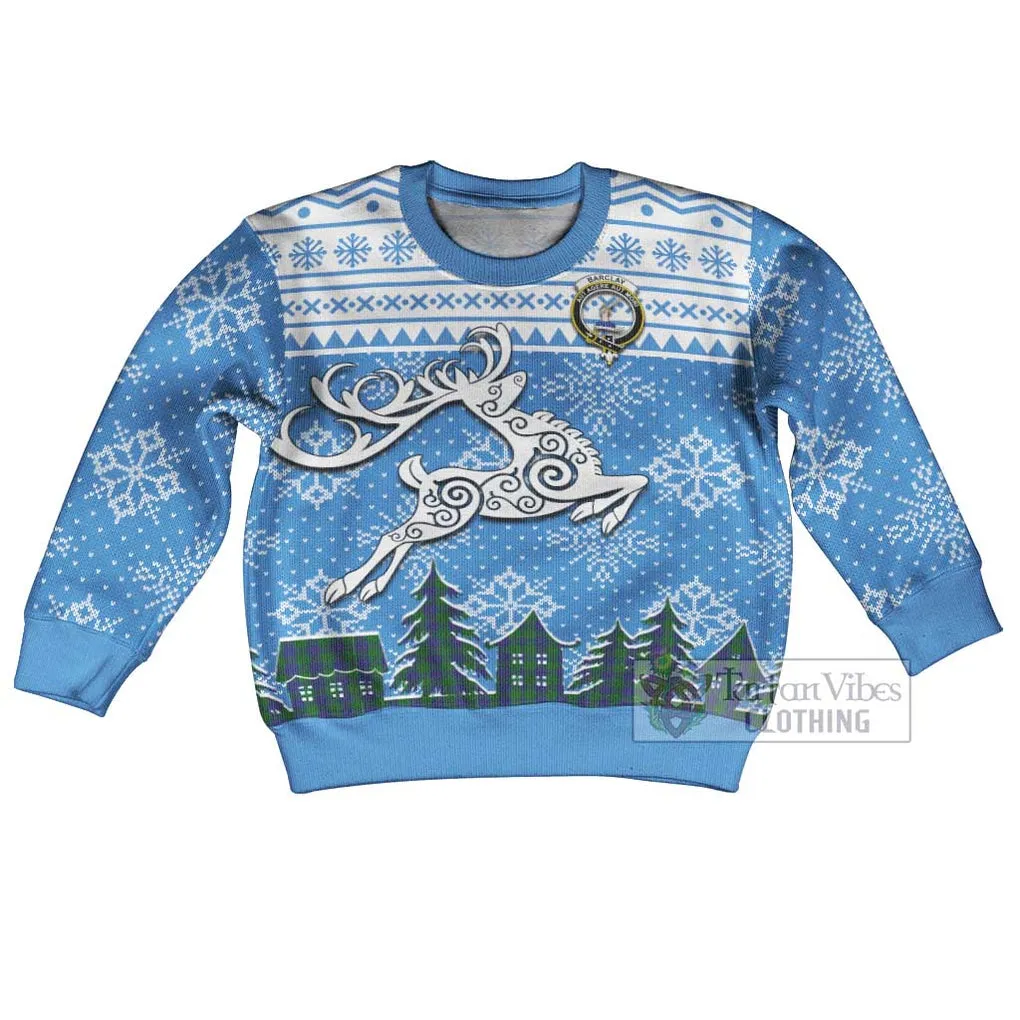 Barclay Clan Christmas Kid Ugly Sweater with Tartan and Celtic Reindeer Style